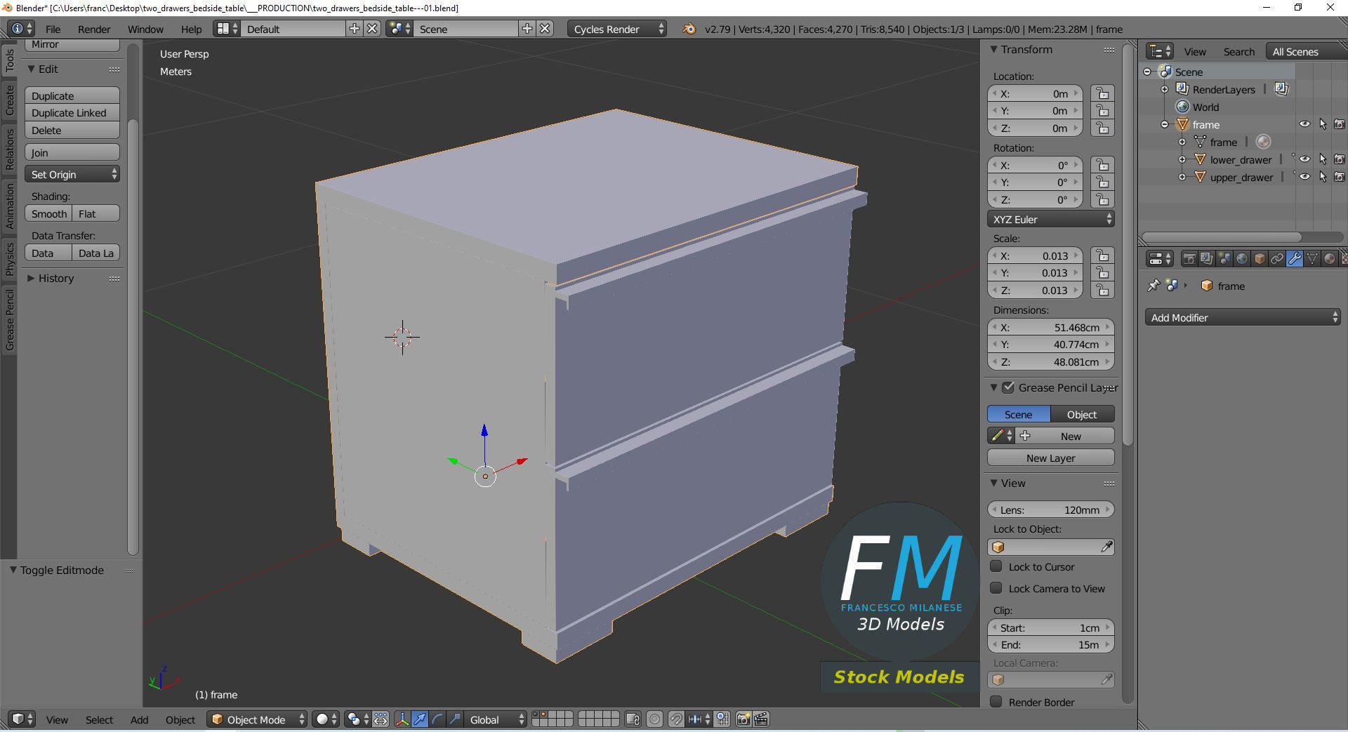 Two drawers bedside table 3D model_9