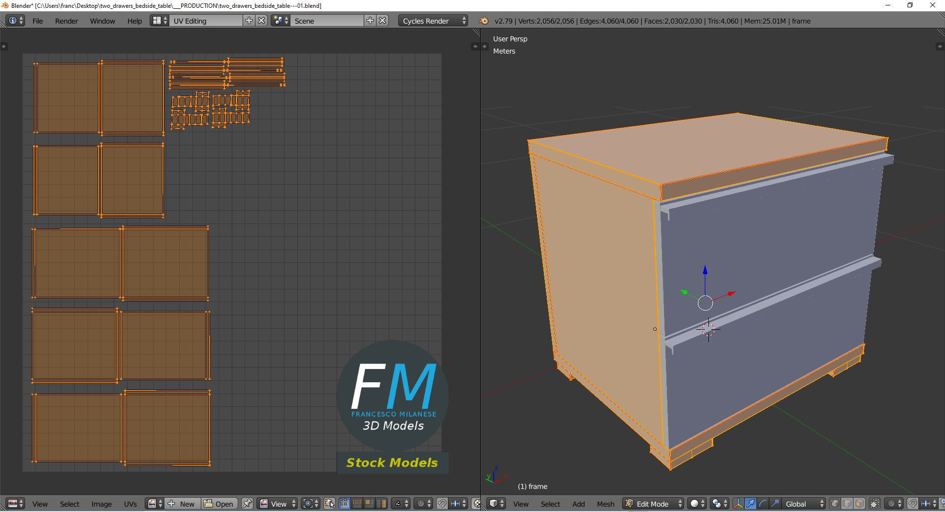 Two drawers bedside table 3D model_10