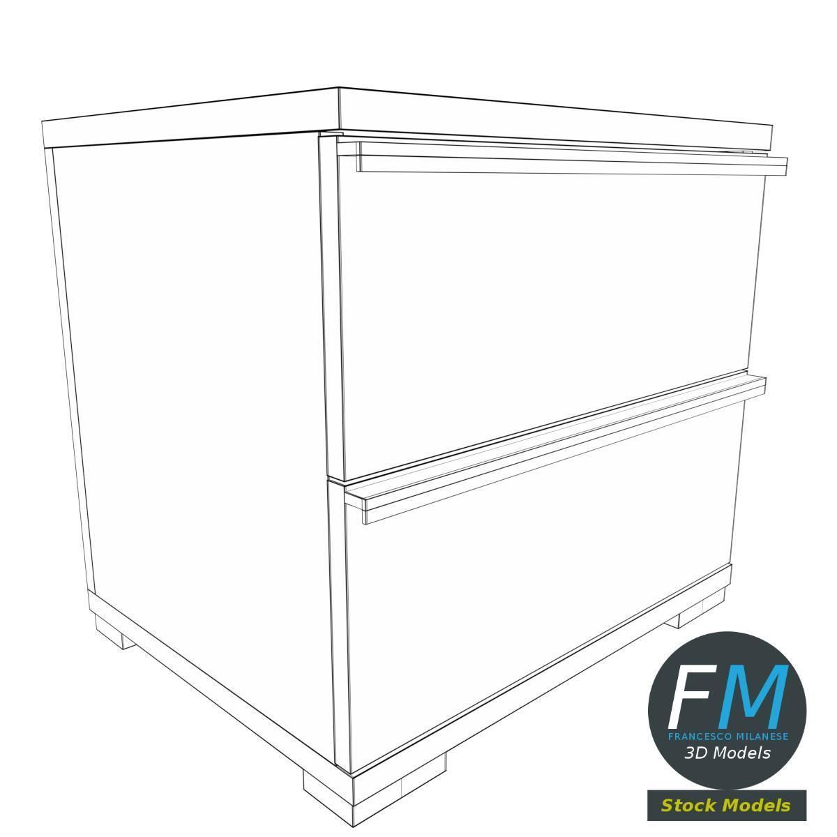 Two drawers bedside table 3D model_7