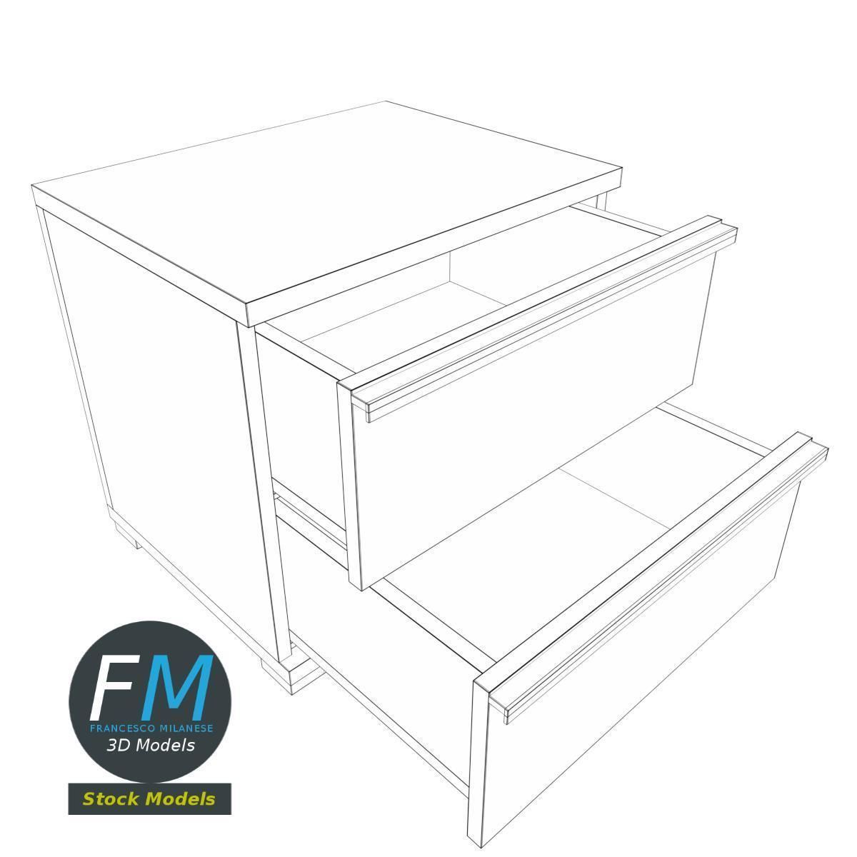 Two drawers bedside table 3D model_8