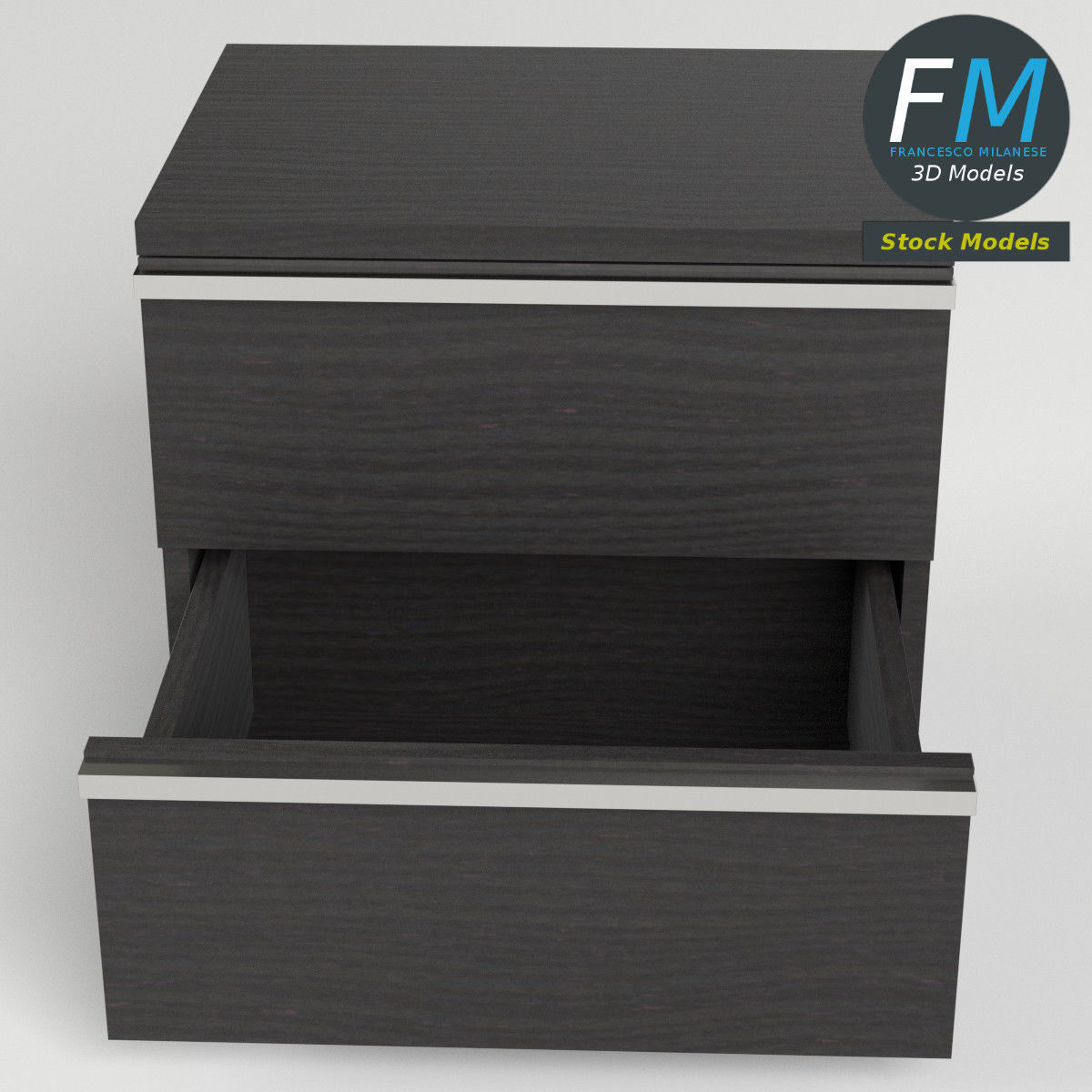 Two drawers bedside table 3D model_2
