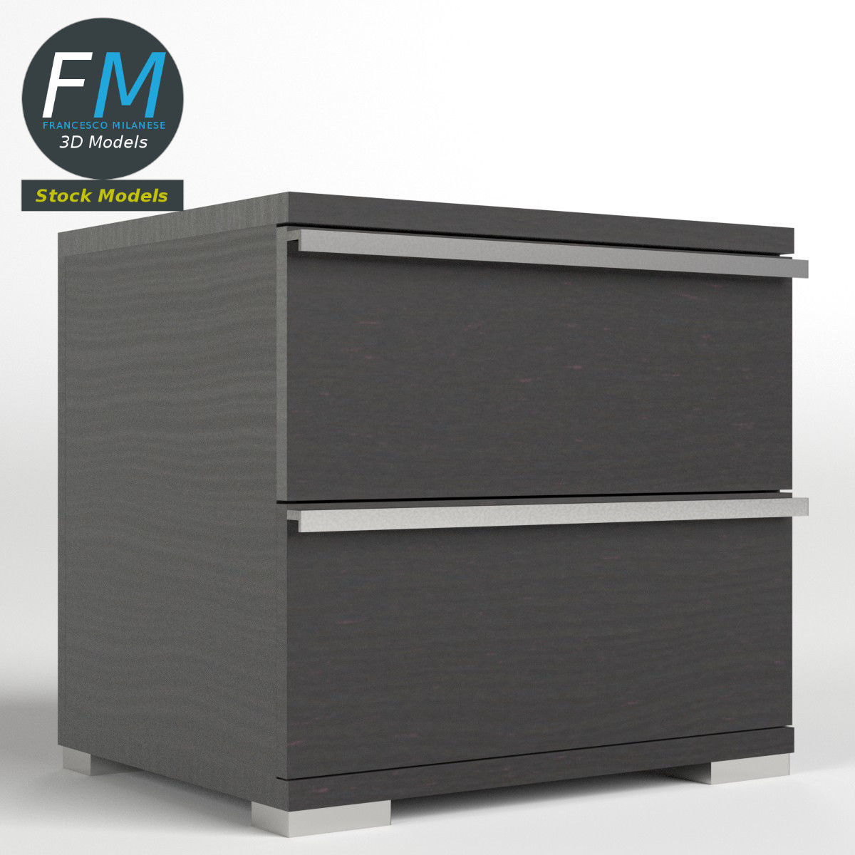 Two drawers bedside table 3D model_3