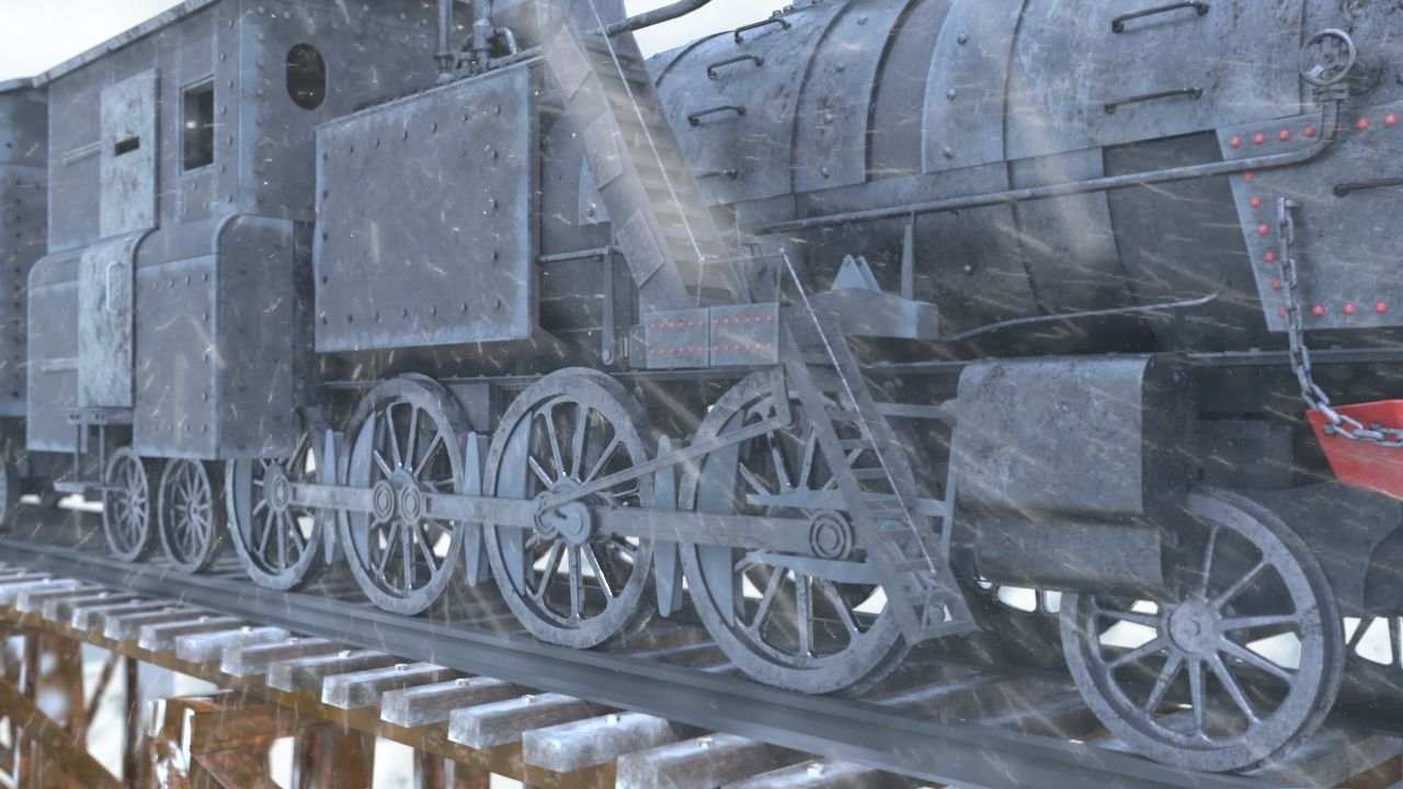 train in snow with star 3D model_7