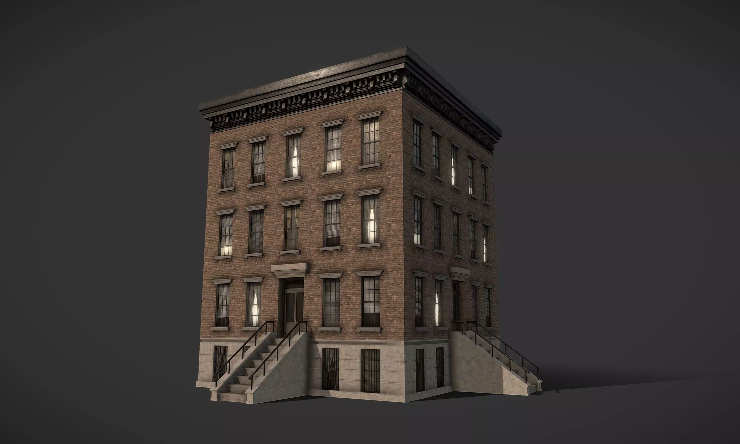 Modular Apartment Building City Game Ready Low-poly 3D model_0