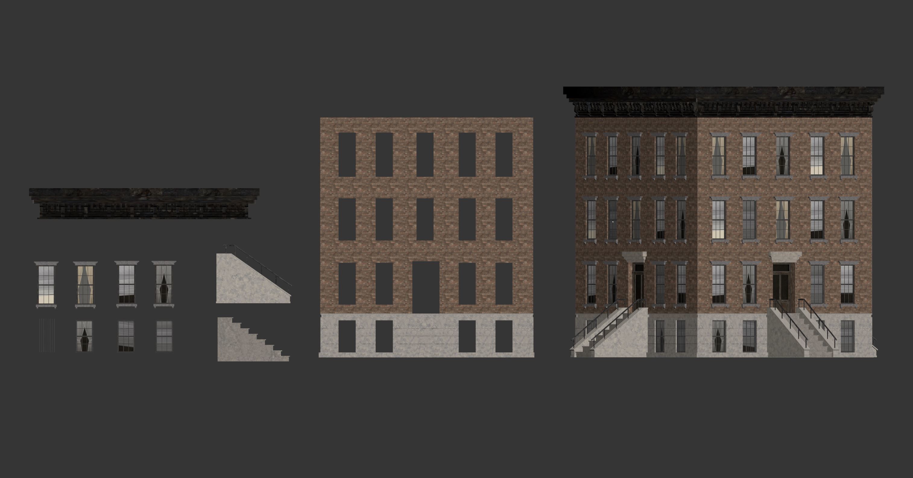 Modular Apartment Building City Game Ready Low-poly 3D model_4