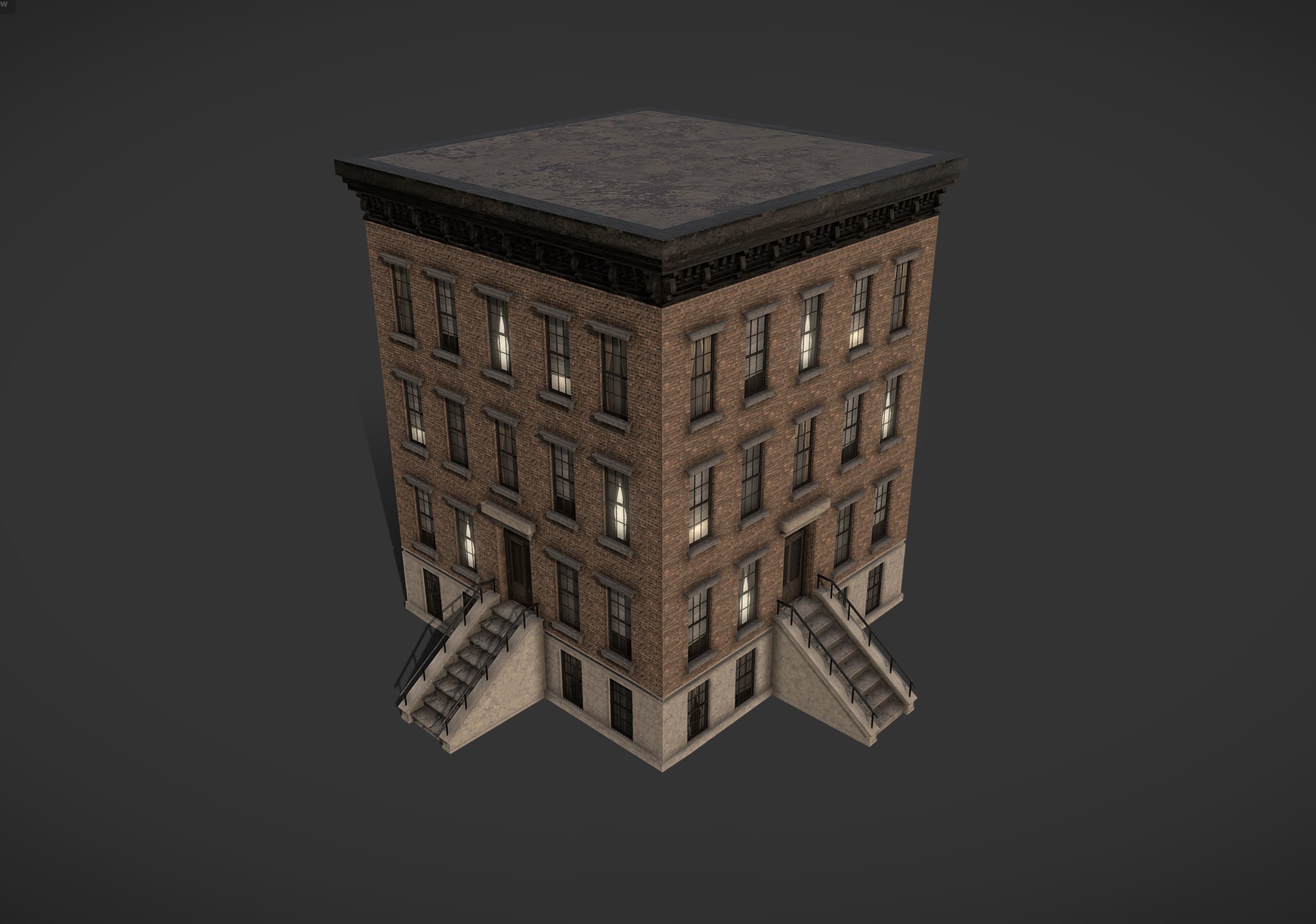 Modular Apartment Building City Game Ready Low-poly 3D model_1