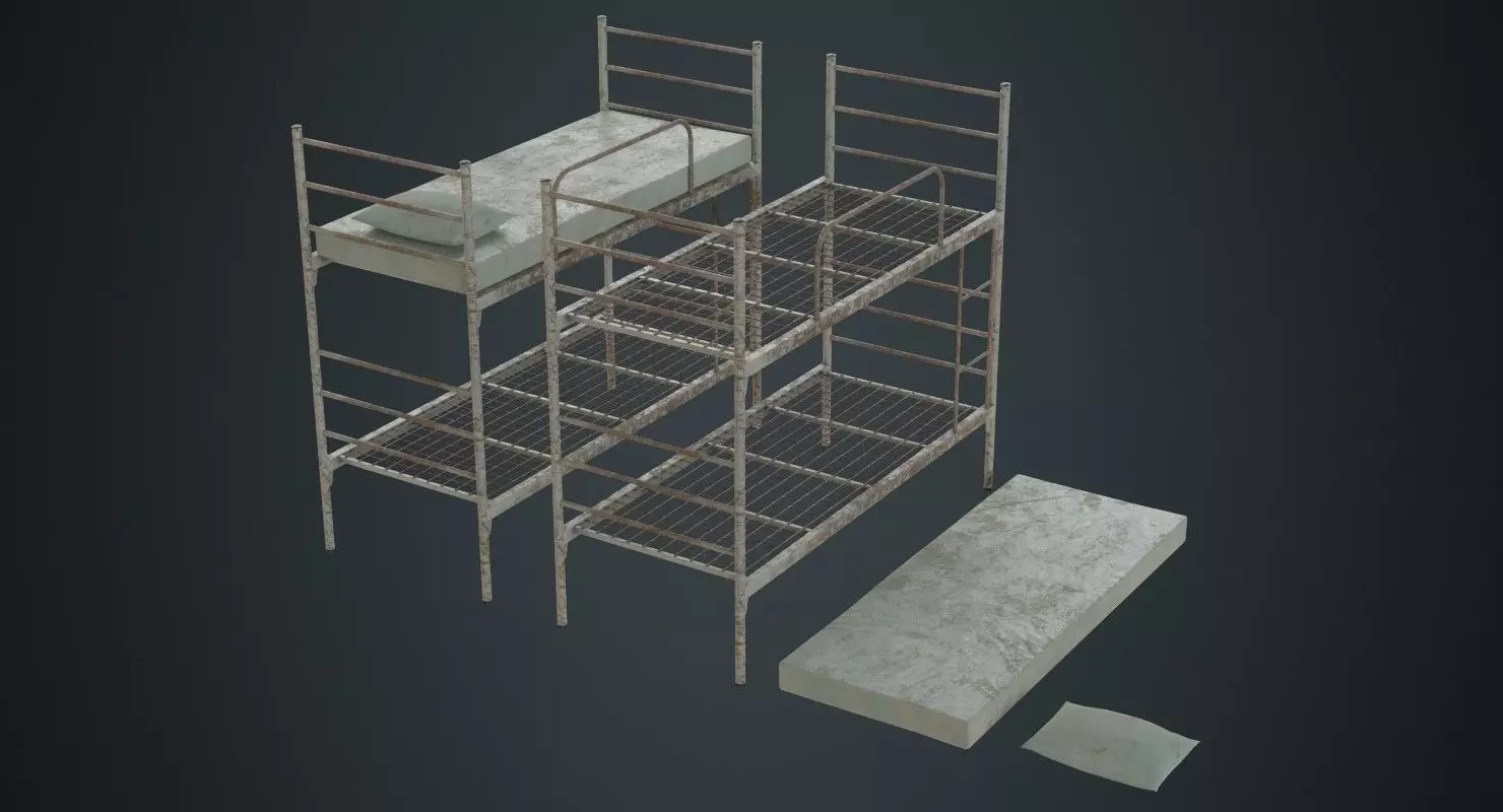 Bunk Bed 1B Low-poly 3D model_0