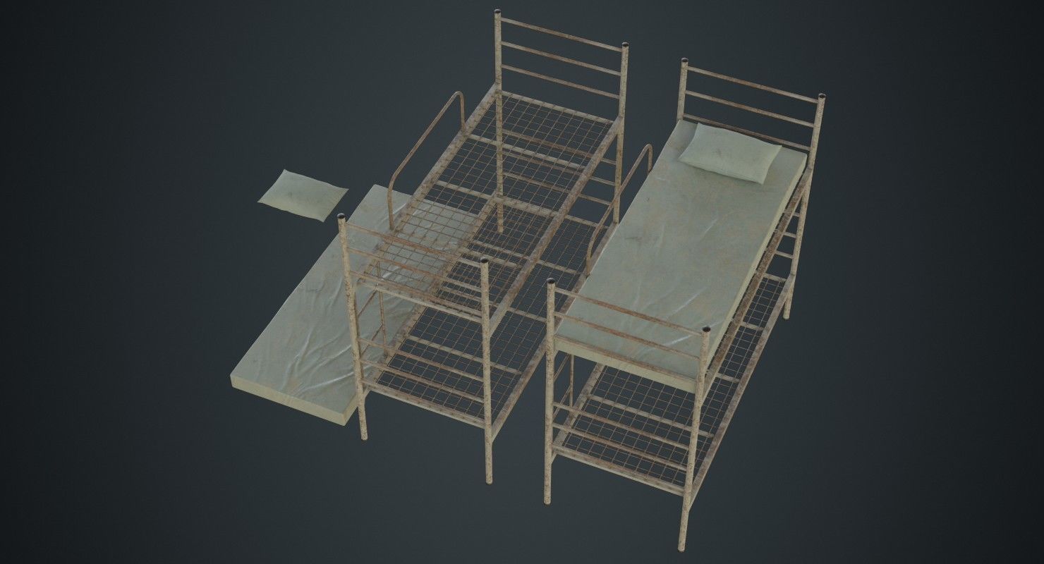 Bunk Bed 1B Low-poly 3D model_1