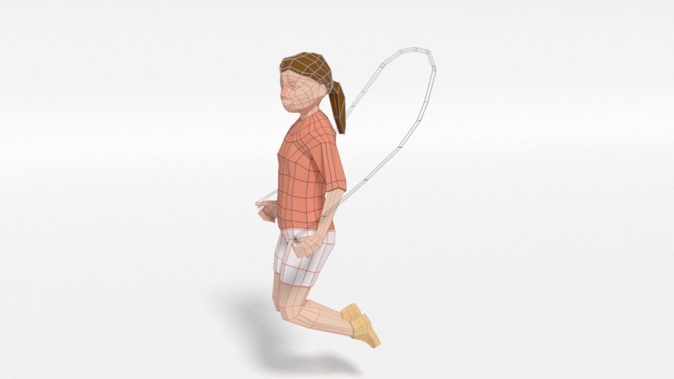 Low Poly Girl Playing With a Rope Low-poly 3D model_9