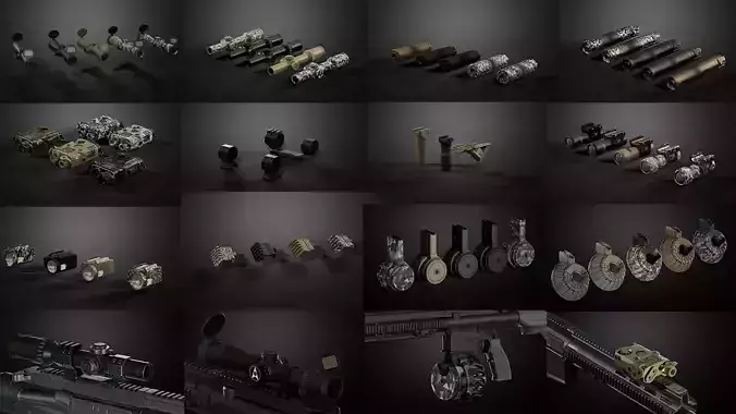 Weapon attachments pack  Low-poly 3D model