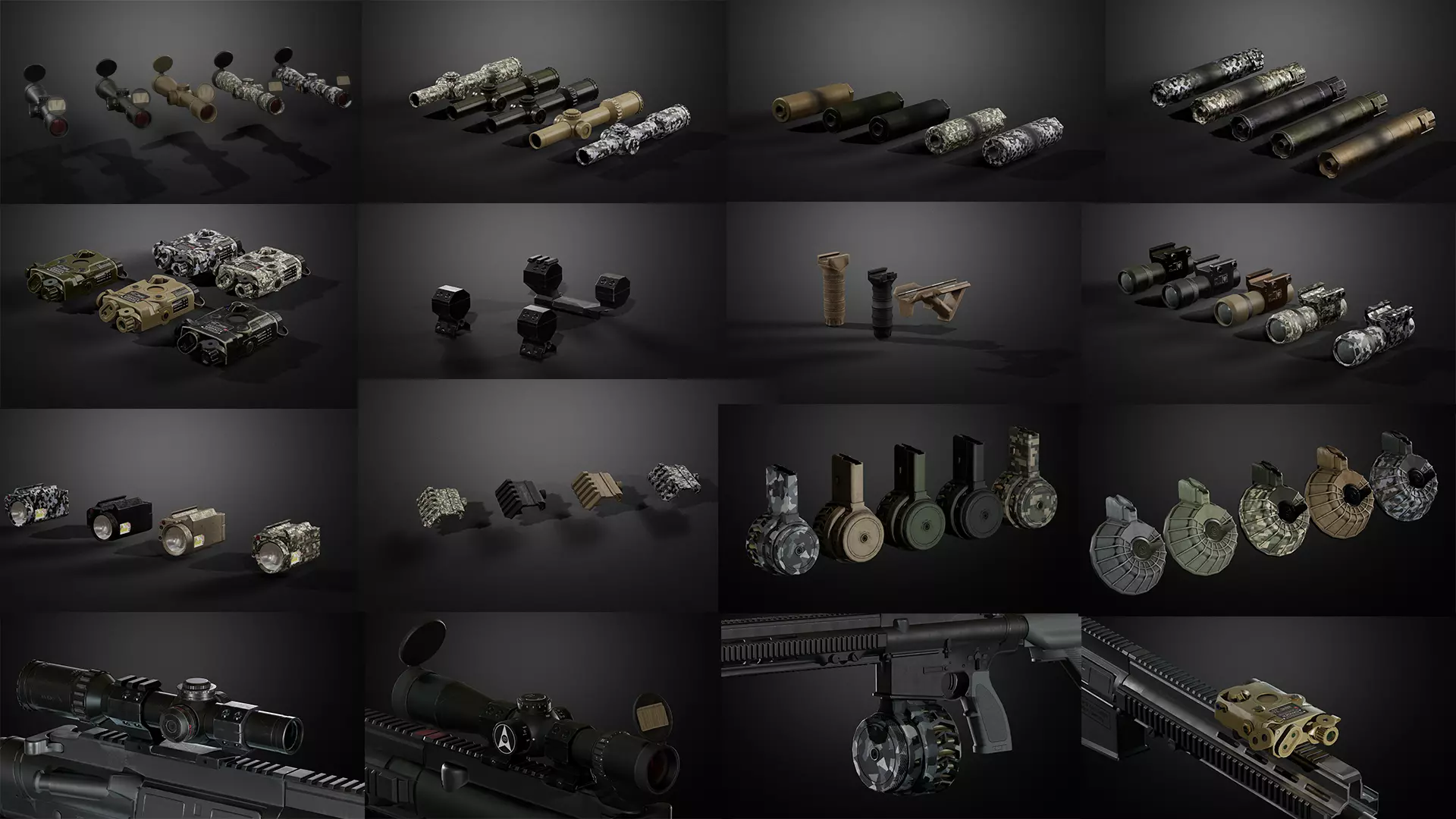 Weapon attachments pack  Low-poly 3D model_0
