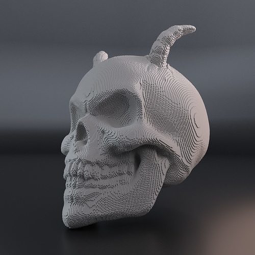 Voxel skull with horns 3D print model
