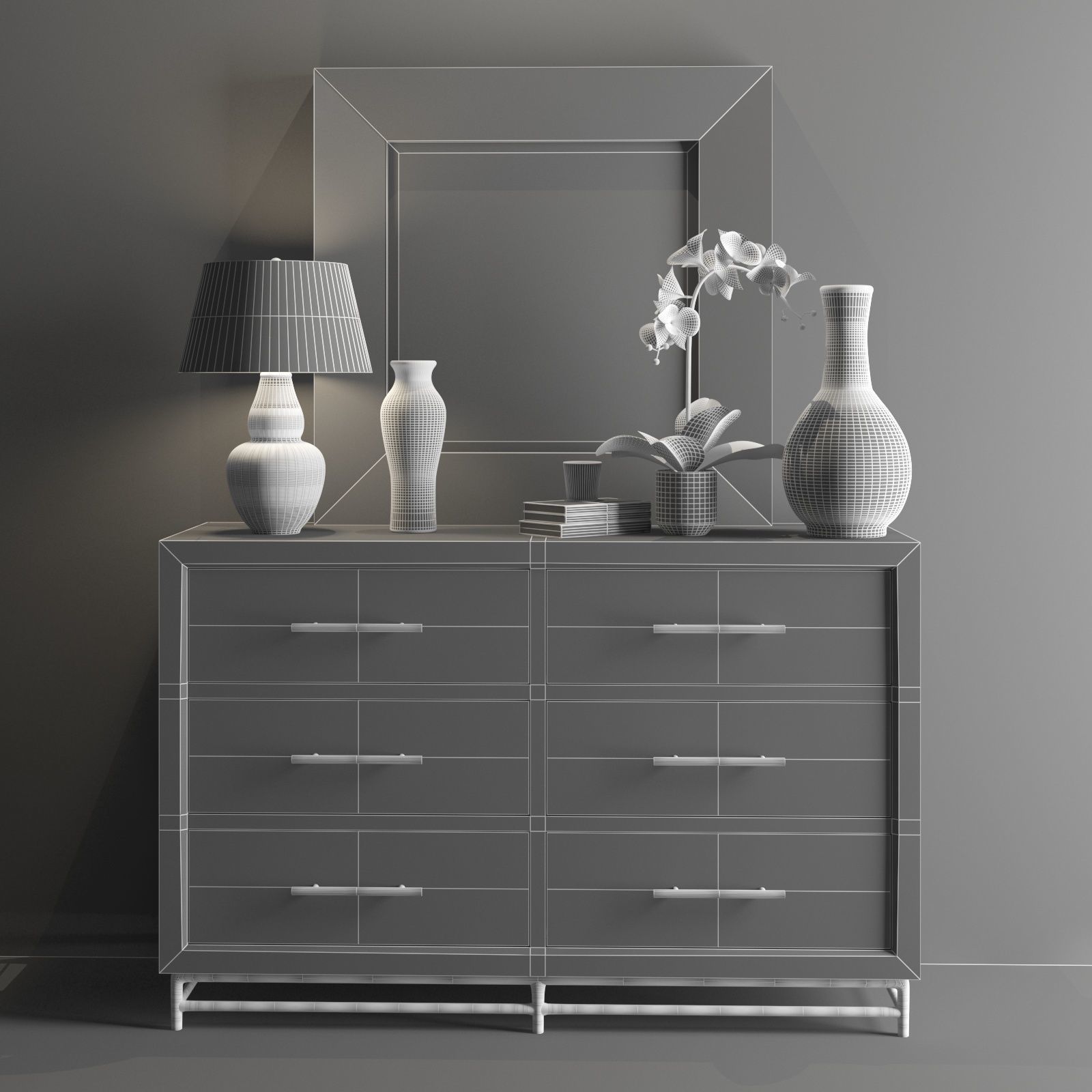 L usine Dresser with Mirror and Decorative Set Low-poly 3D model_5