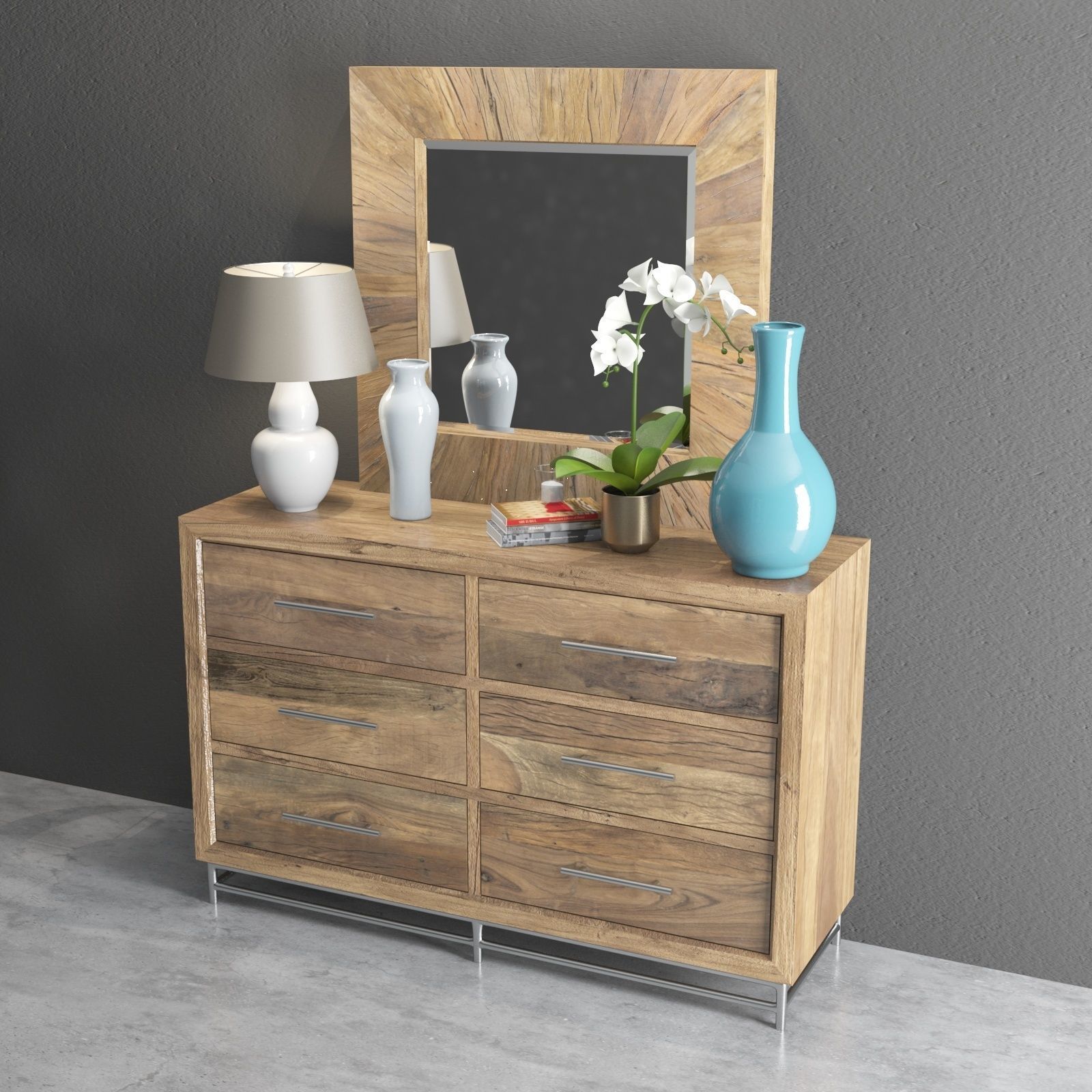 L usine Dresser with Mirror and Decorative Set Low-poly 3D model_3