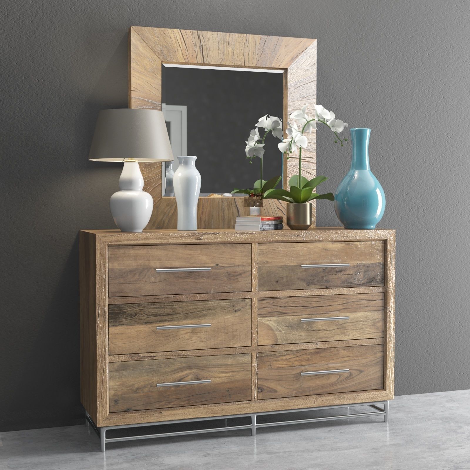 L usine Dresser with Mirror and Decorative Set Low-poly 3D model_1