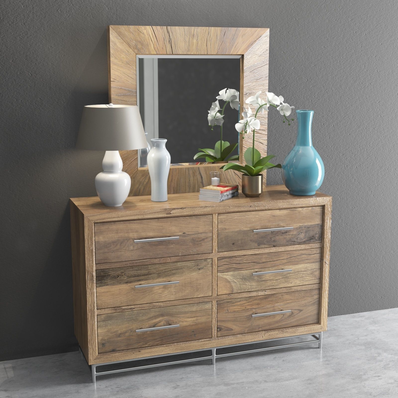 L usine Dresser with Mirror and Decorative Set Low-poly 3D model_4