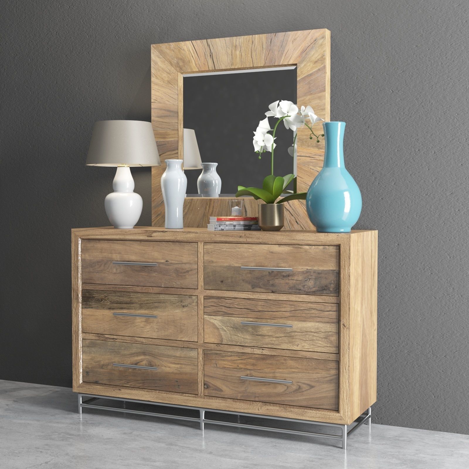 L usine Dresser with Mirror and Decorative Set Low-poly 3D model_2