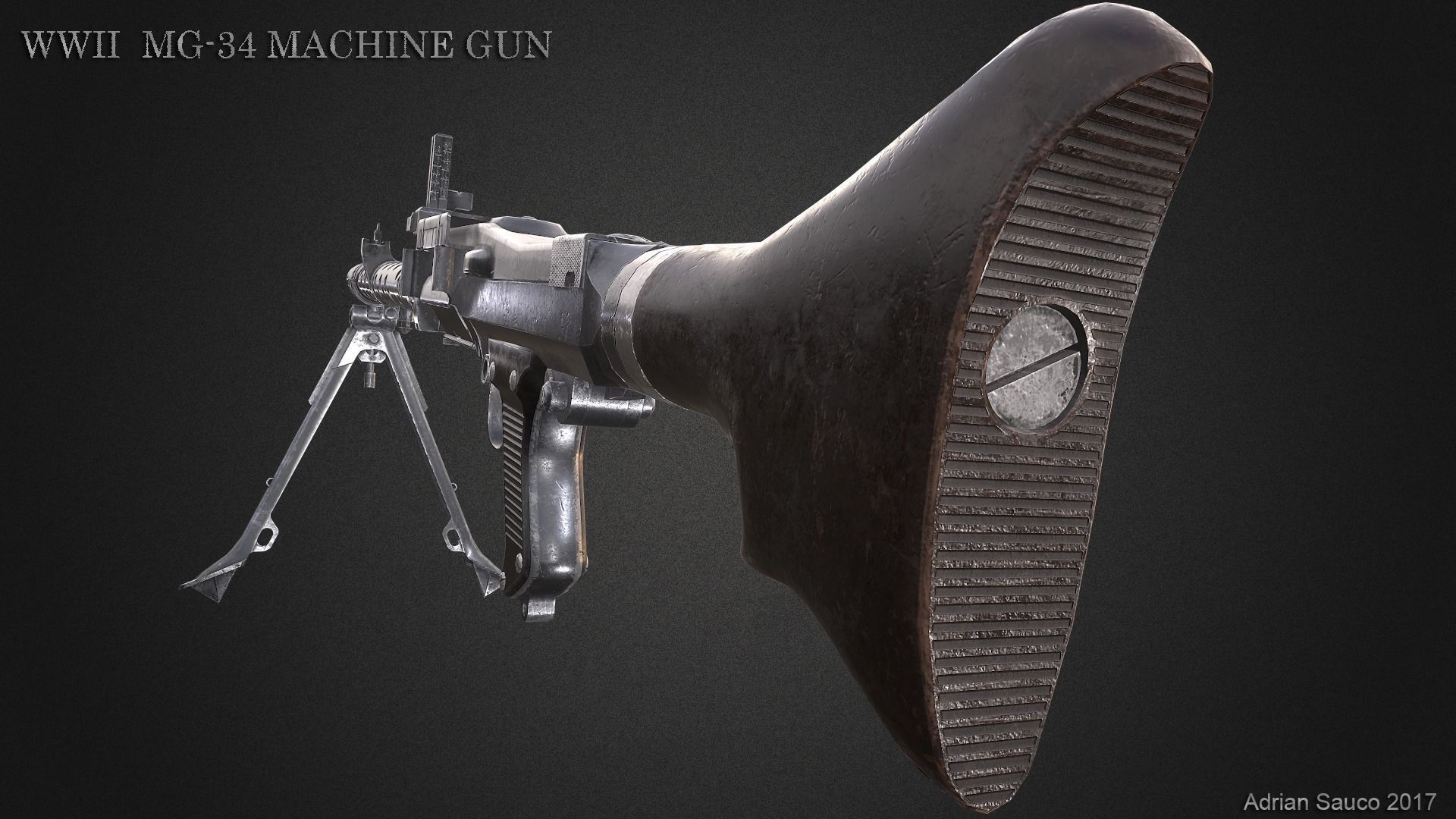 MG34 WWII Machine Gun Videogame Asset Low-poly 3D model_9