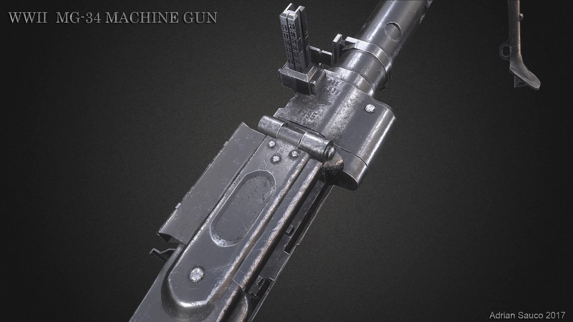 MG34 WWII Machine Gun Videogame Asset Low-poly 3D model_7