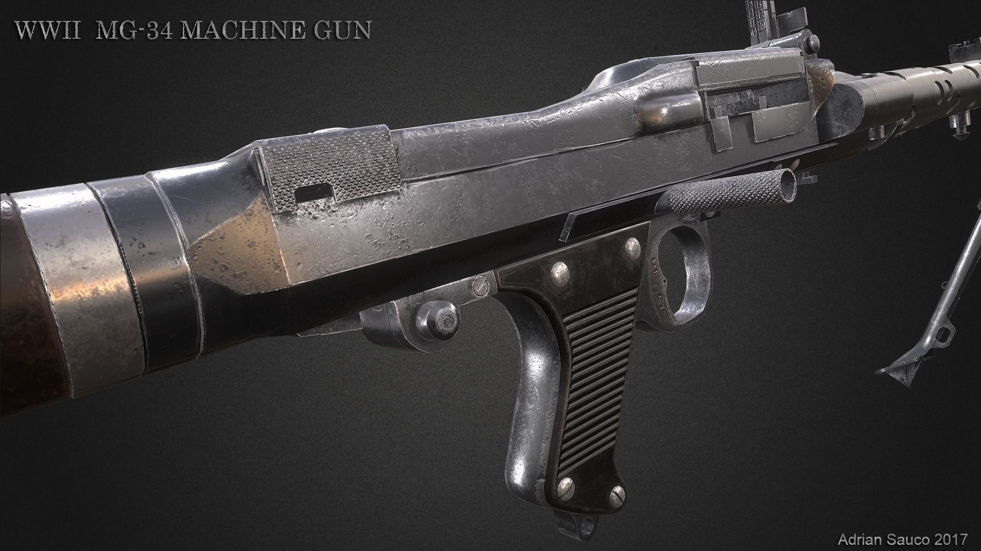 MG34 WWII Machine Gun Videogame Asset Low-poly 3D model_10