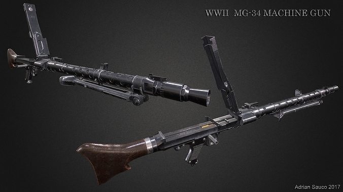 MG34 WWII Machine Gun  Videogame Asset  Low-poly 3D model