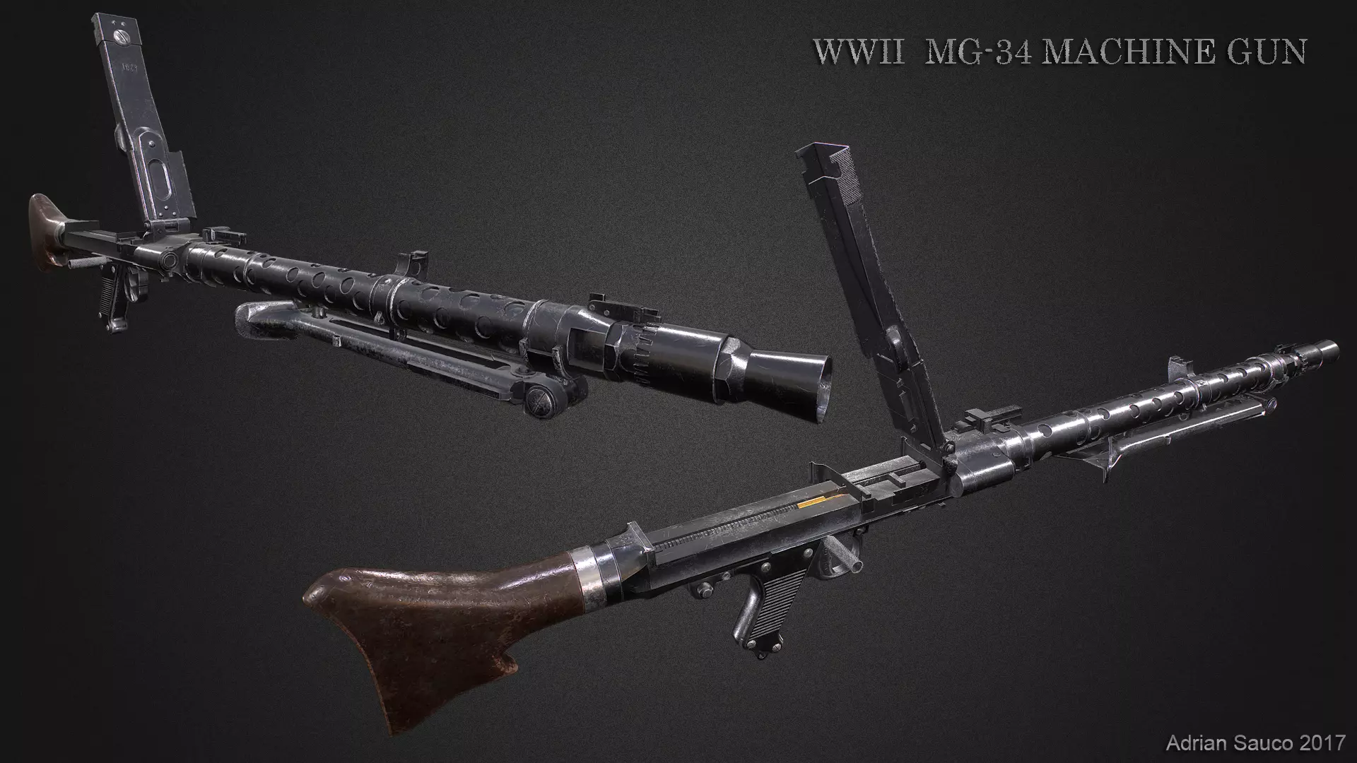 MG34 WWII Machine Gun Videogame Asset Low-poly 3D model_0