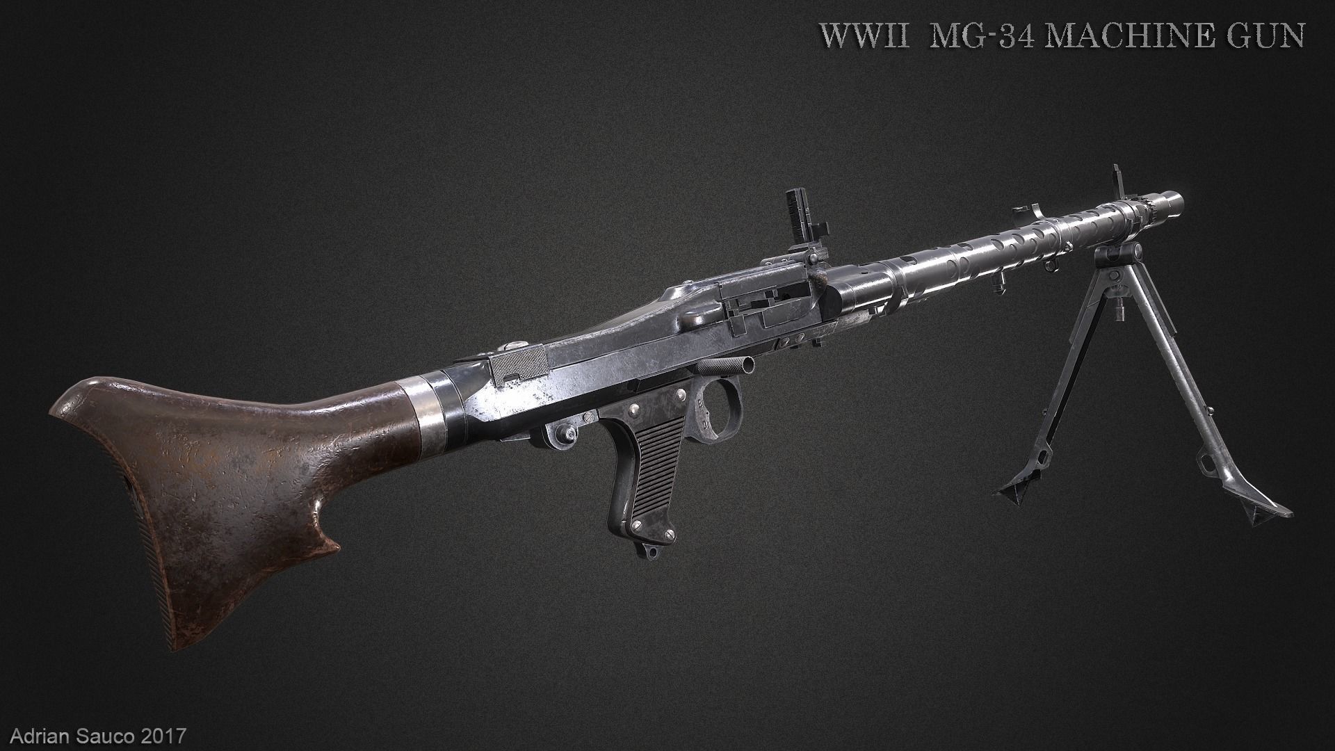 MG34 WWII Machine Gun Videogame Asset Low-poly 3D model_2