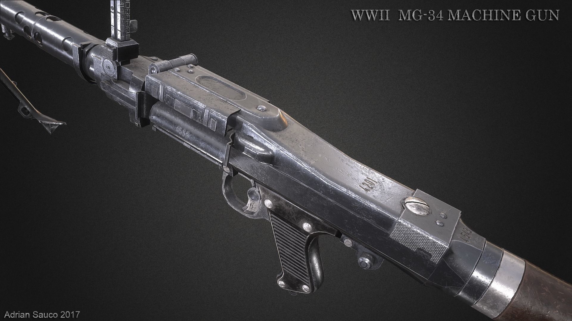 MG34 WWII Machine Gun Videogame Asset Low-poly 3D model_12