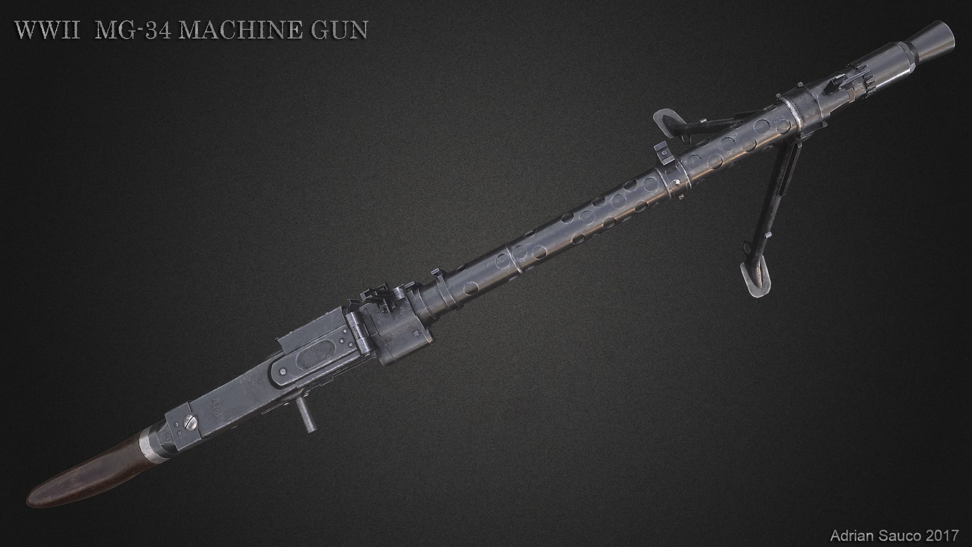 MG34 WWII Machine Gun Videogame Asset Low-poly 3D model_3