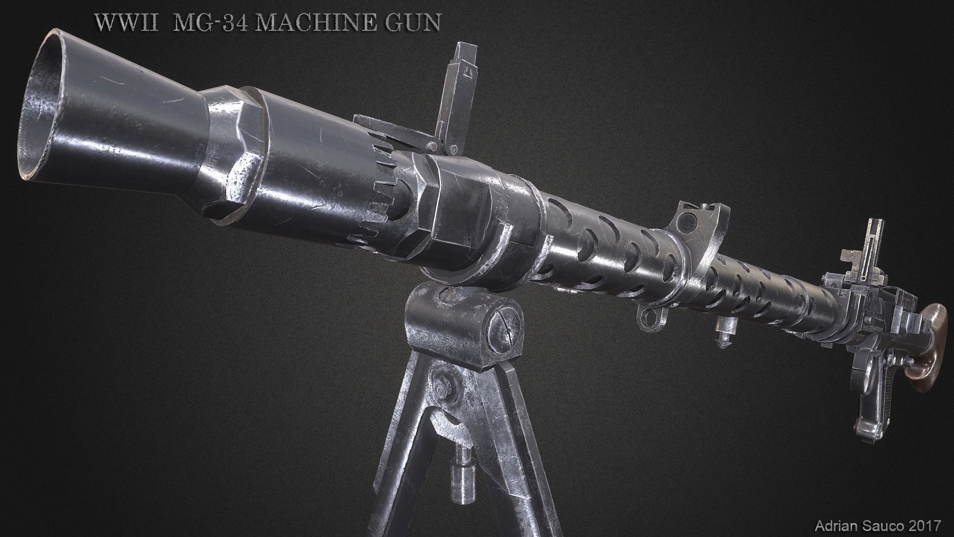 MG34 WWII Machine Gun Videogame Asset Low-poly 3D model_11