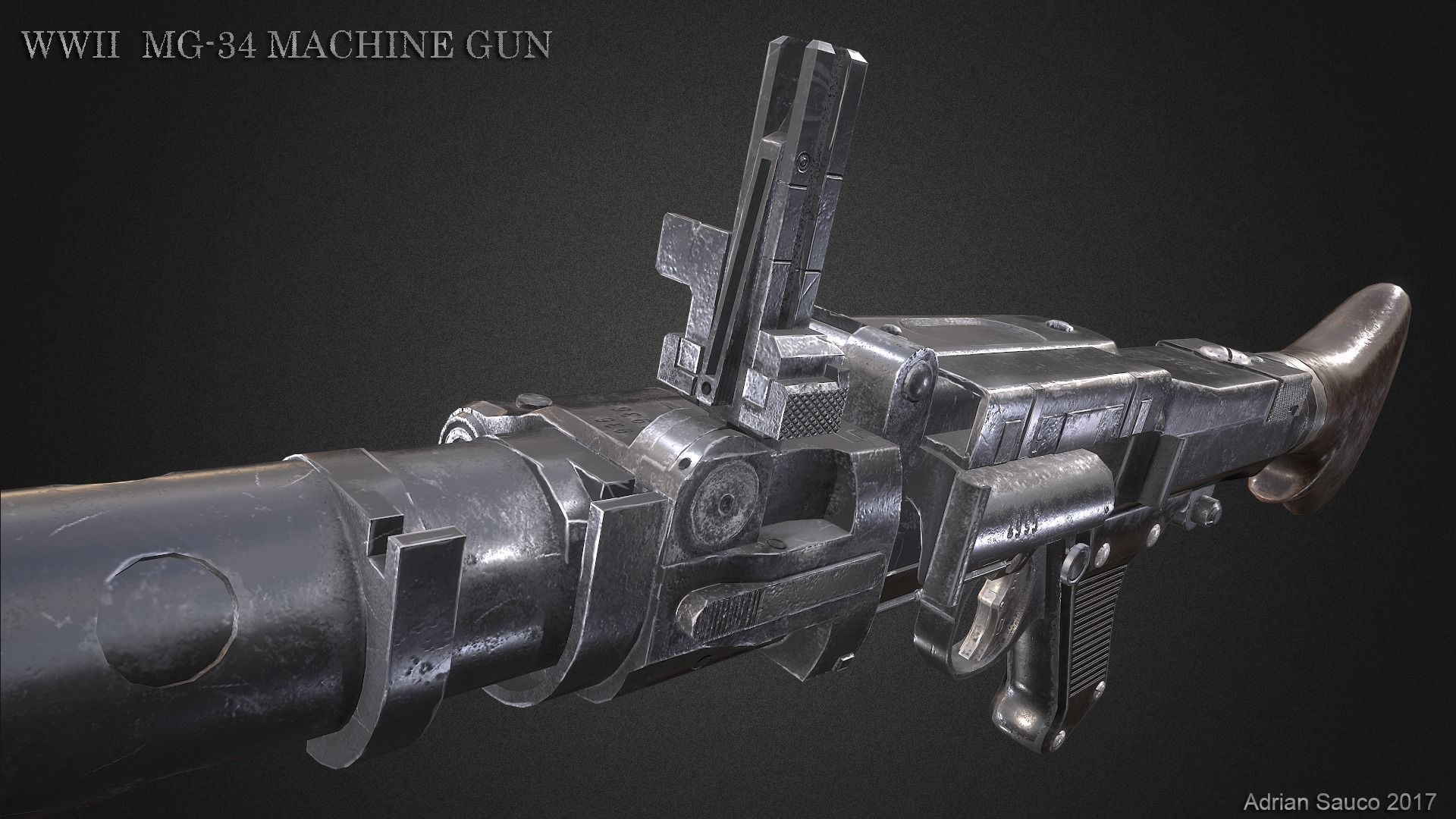 MG34 WWII Machine Gun Videogame Asset Low-poly 3D model_8