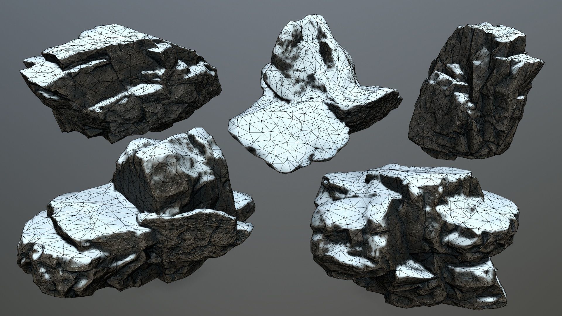 Rock set 6 covered in snow Low-poly 3D model_15