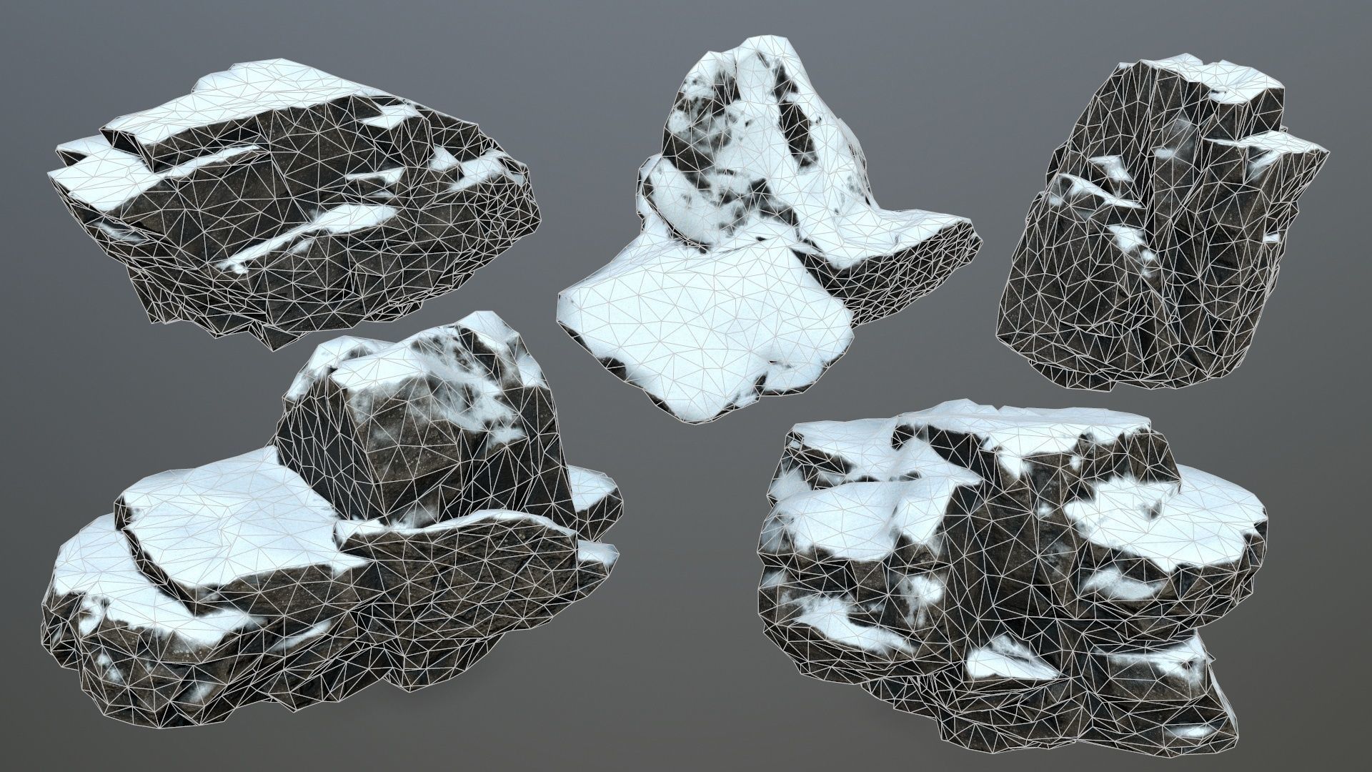Rock set 6 covered in snow Low-poly 3D model_16