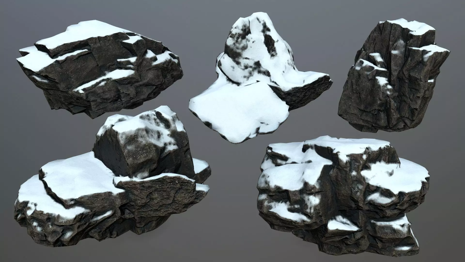Rock set 6 covered in snow Low-poly 3D model_0