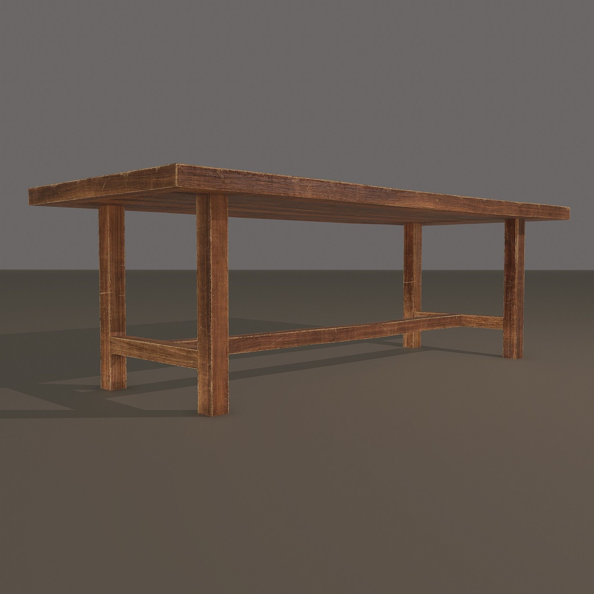 Long Wood Table Low-poly 3D model_8