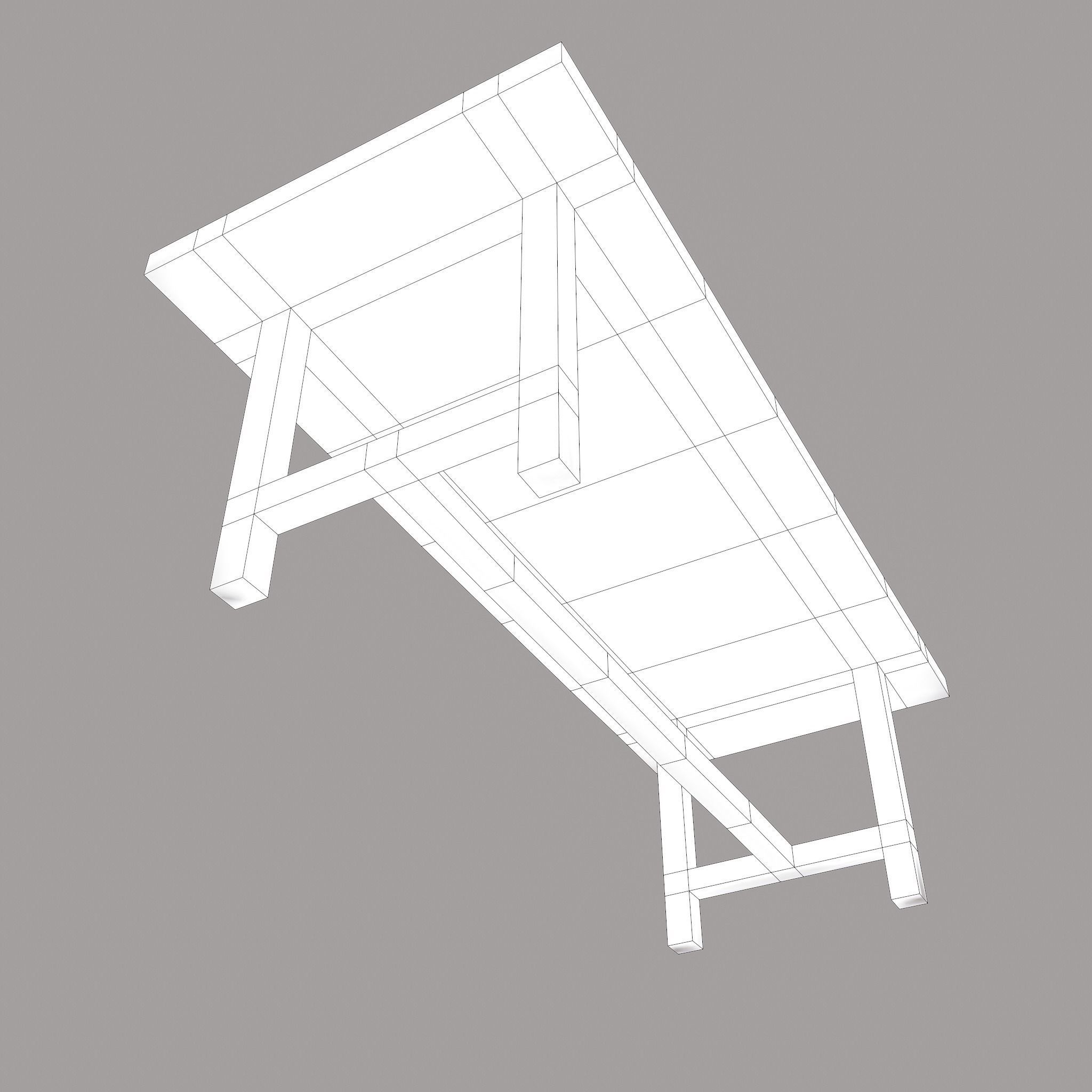 Long Wood Table Low-poly 3D model_17