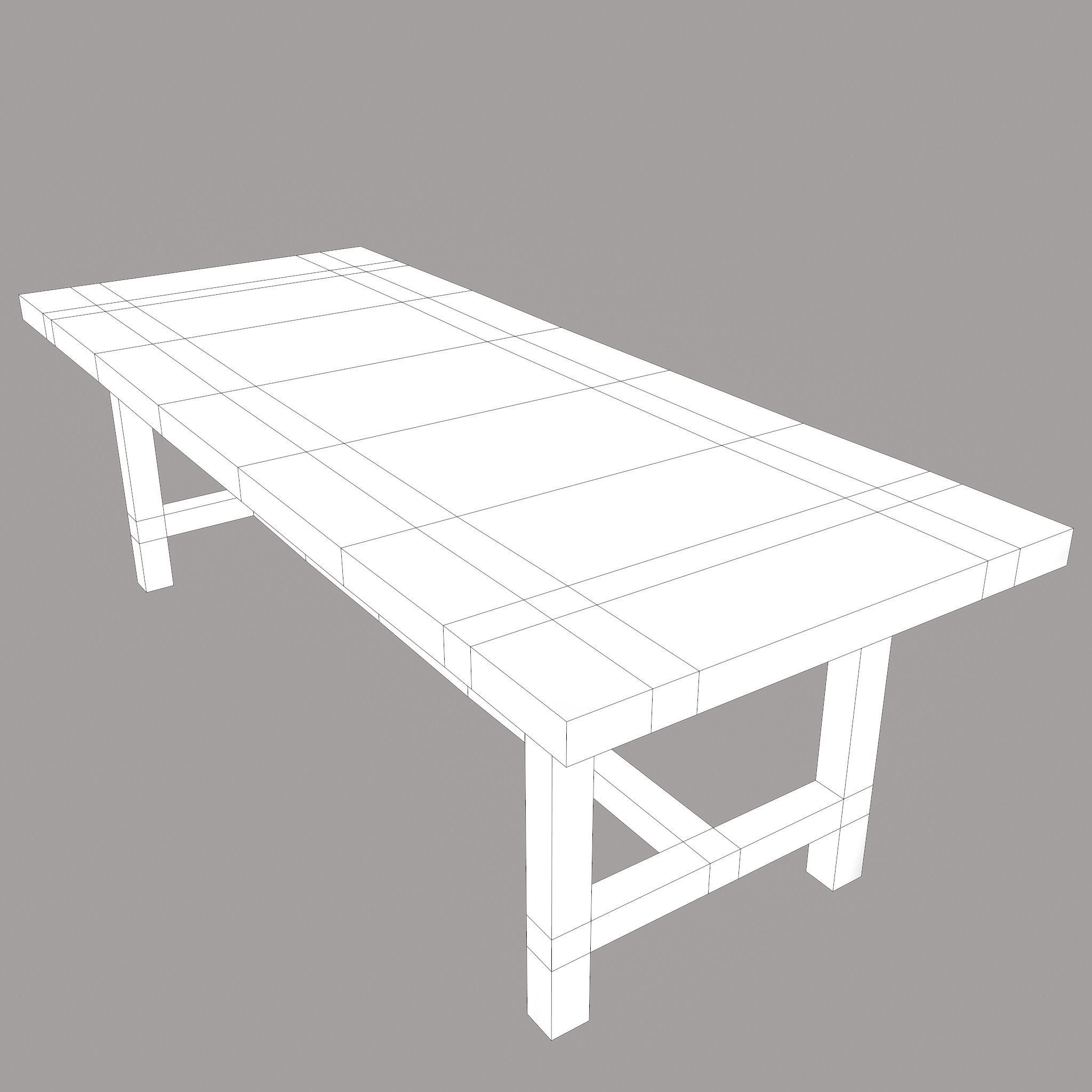 Long Wood Table Low-poly 3D model_22
