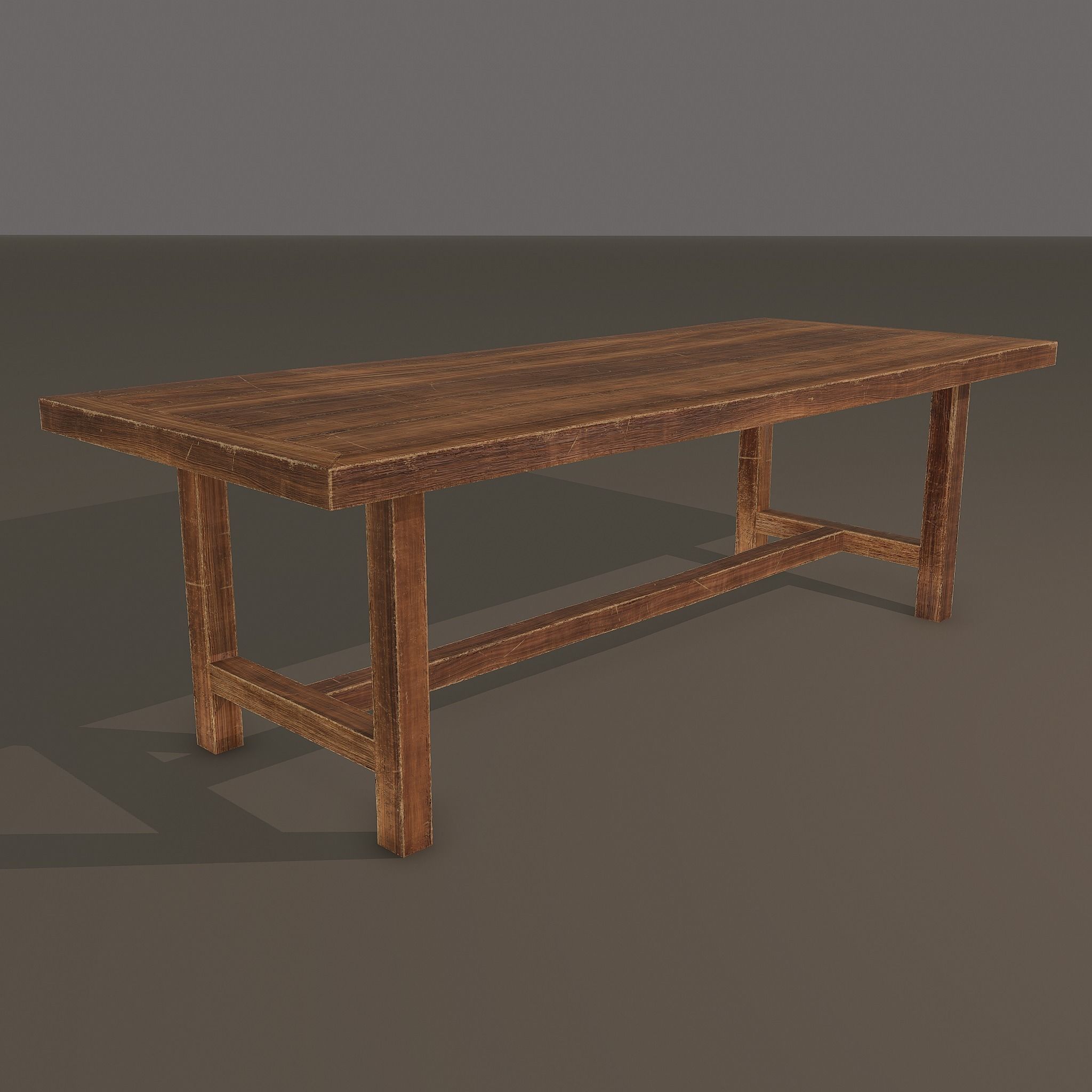 Long Wood Table Low-poly 3D model_9