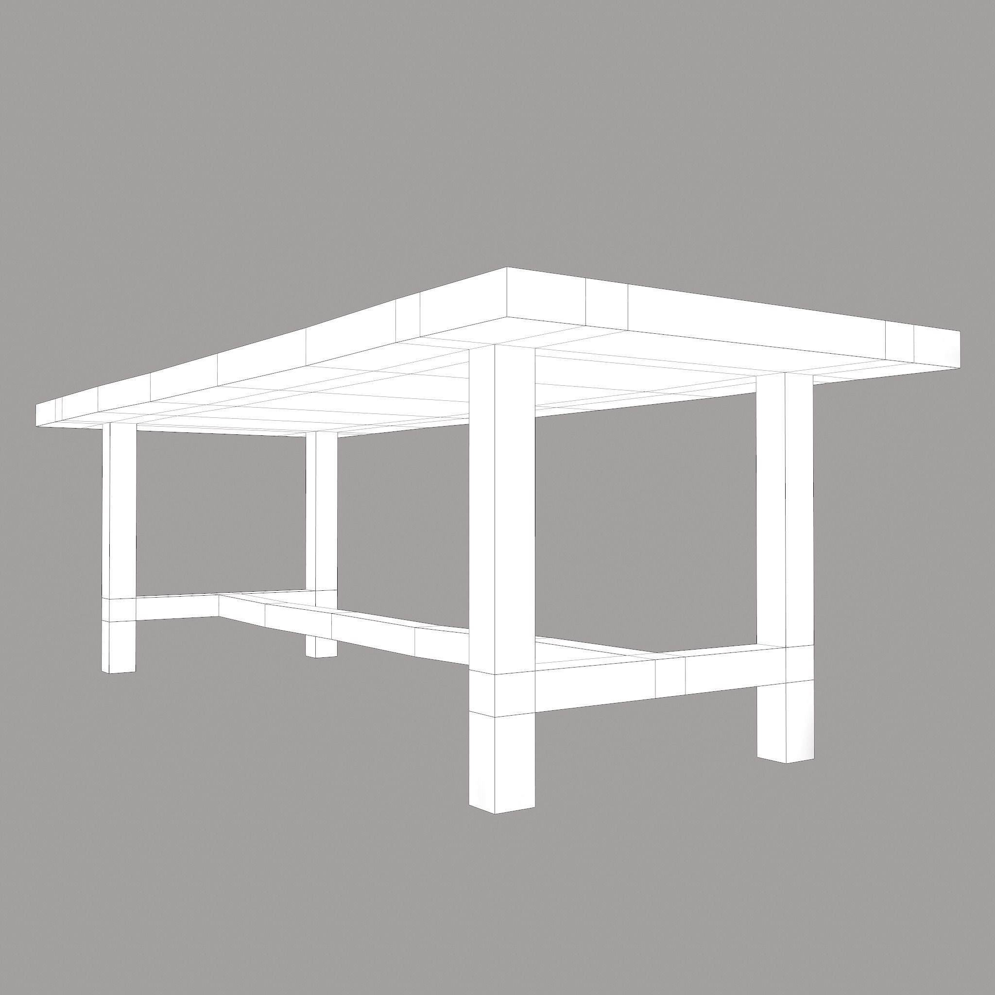 Long Wood Table Low-poly 3D model_23
