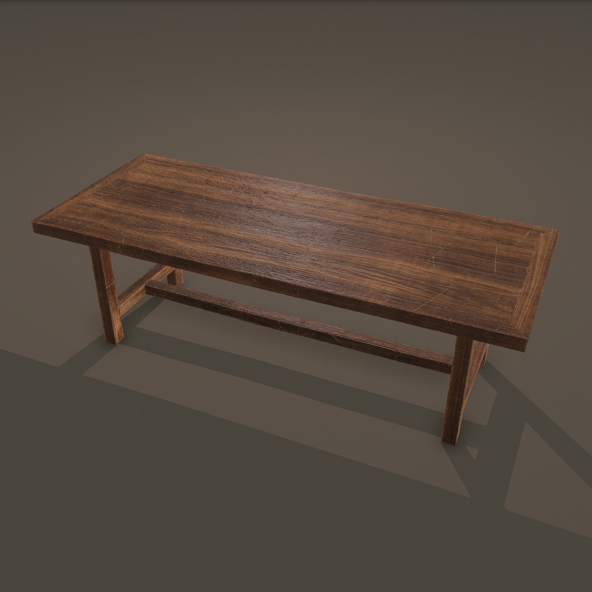 Long Wood Table Low-poly 3D model_6