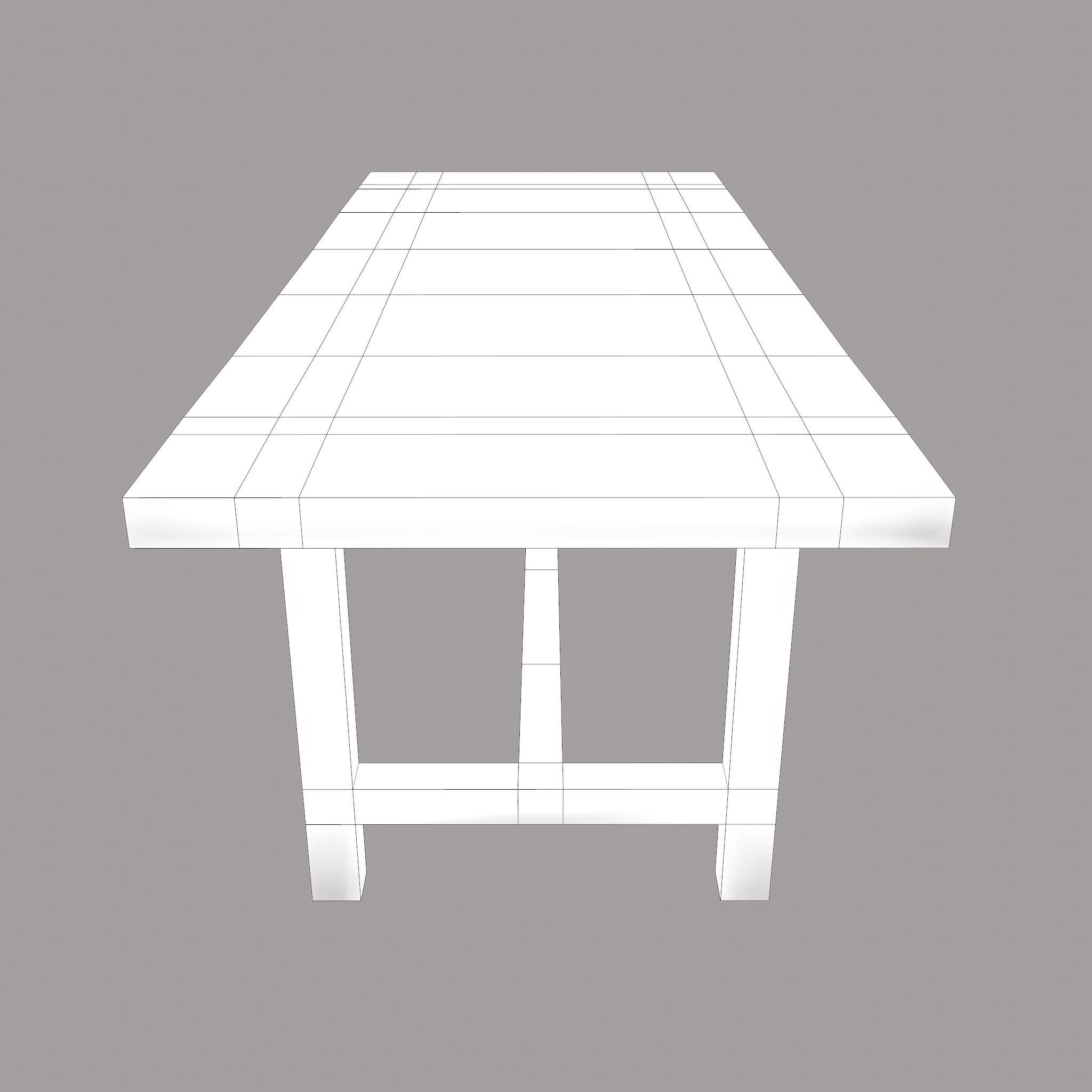 Long Wood Table Low-poly 3D model_15