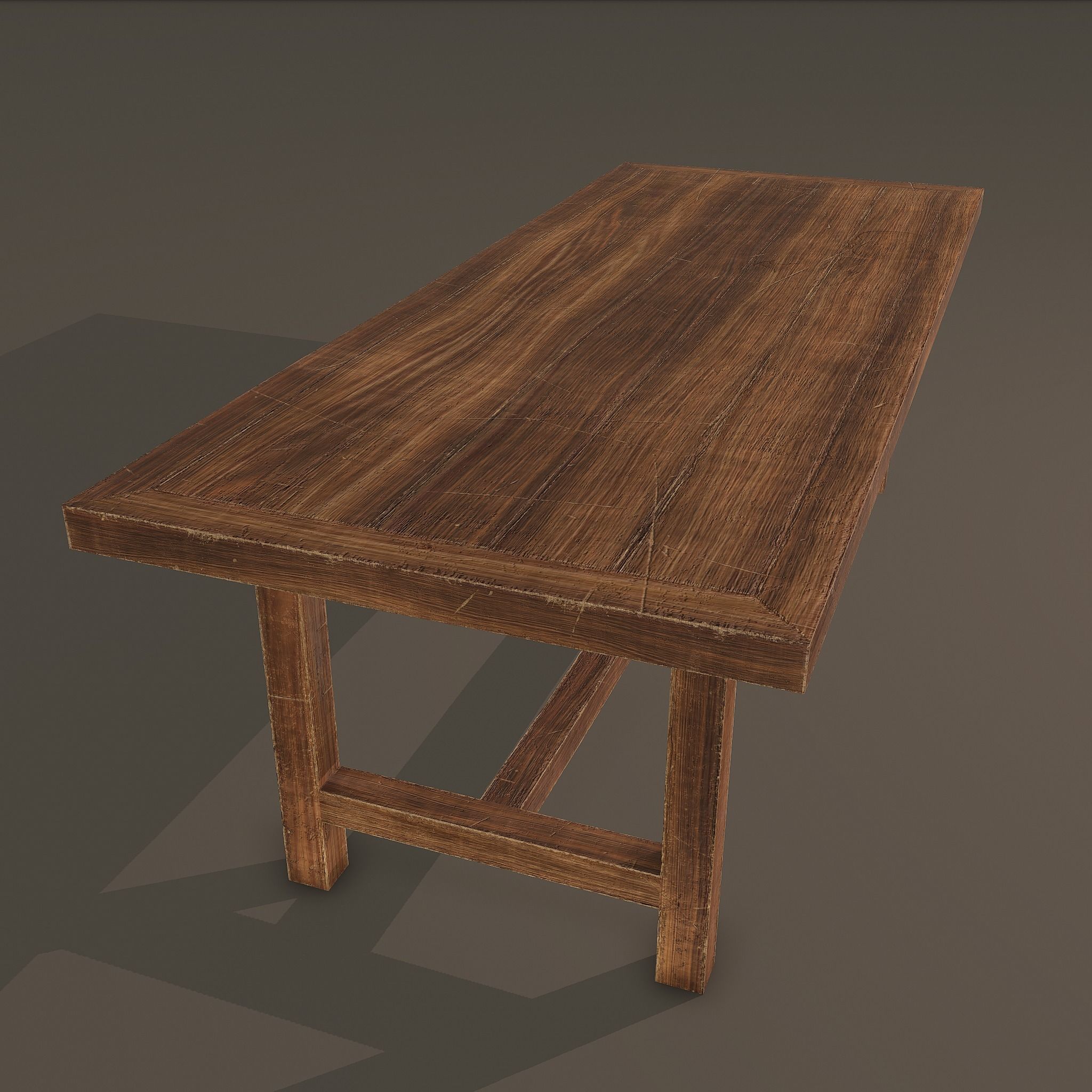 Long Wood Table Low-poly 3D model_10