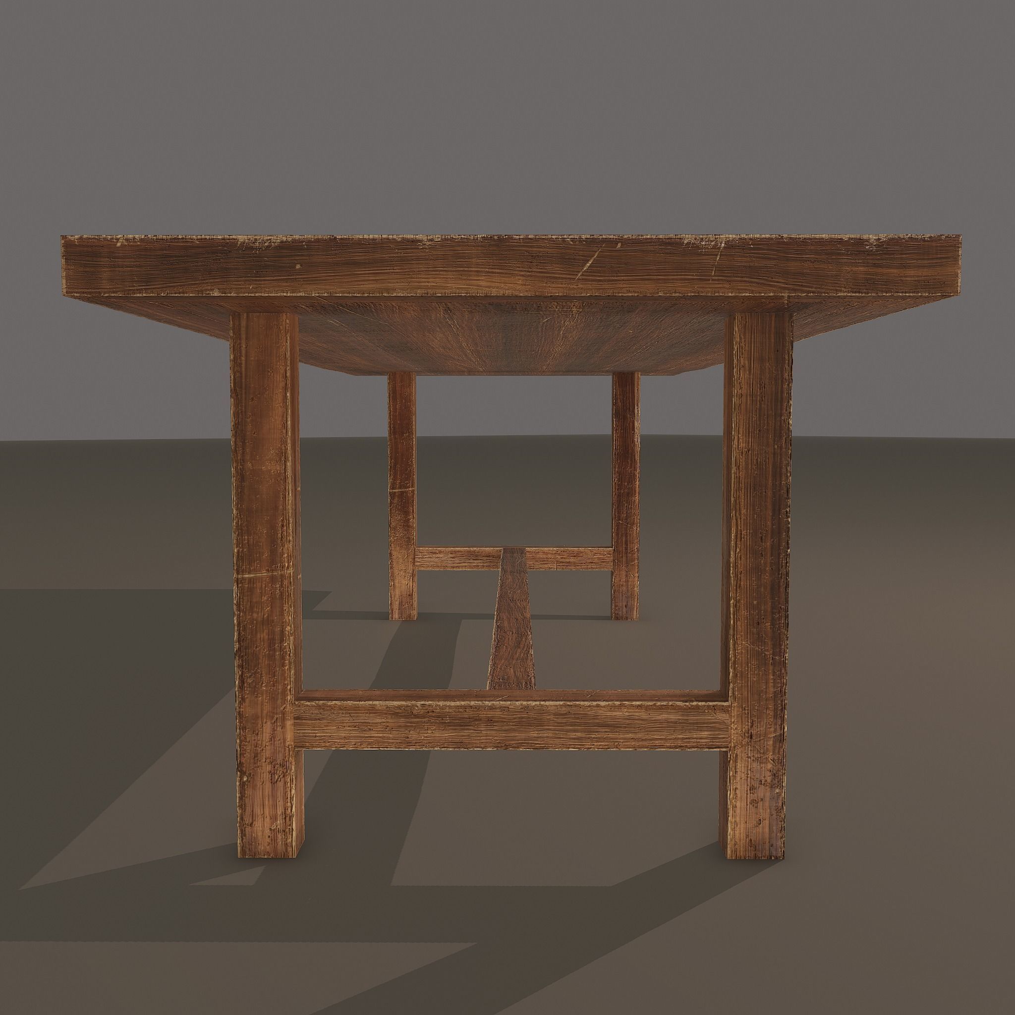 Long Wood Table Low-poly 3D model_7