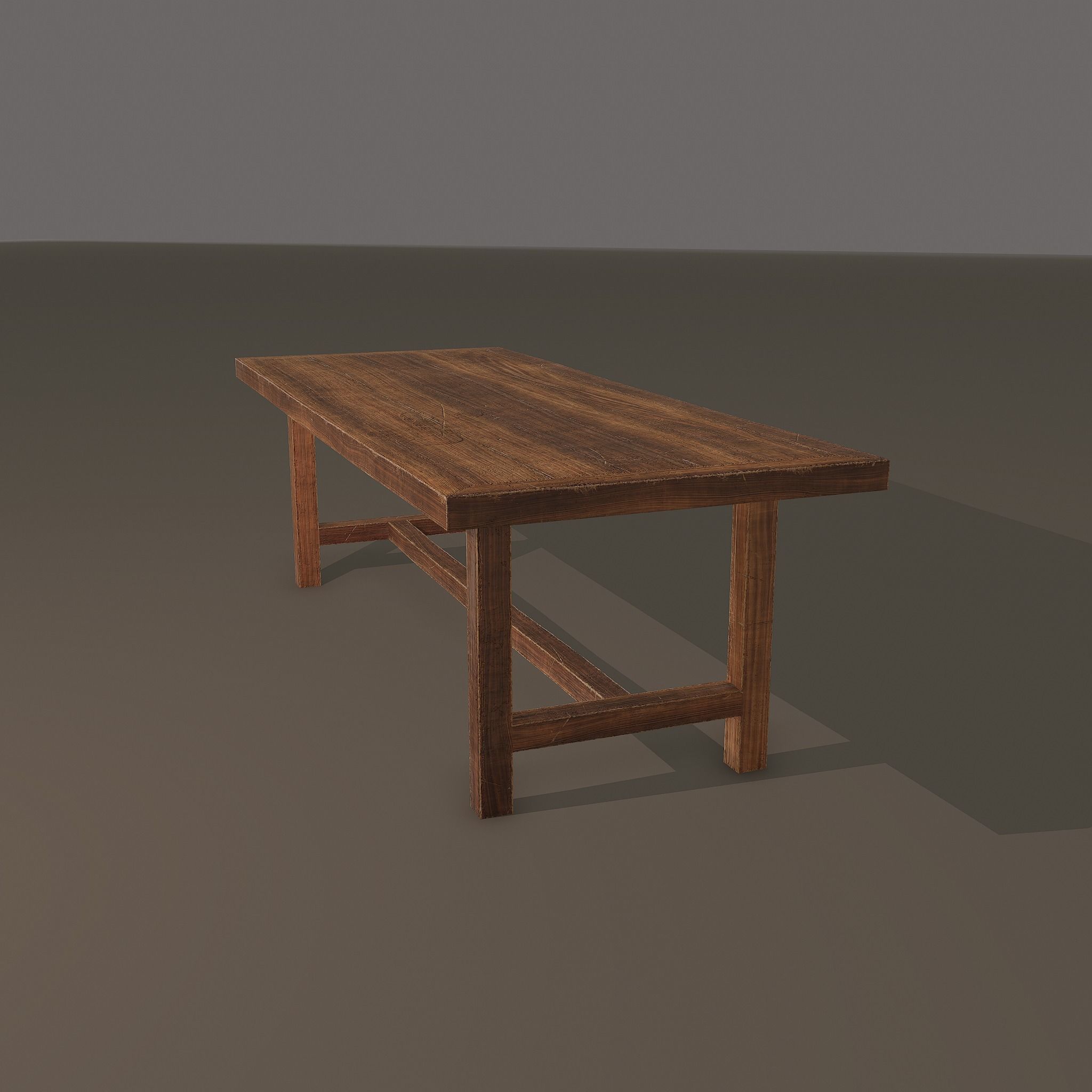 Long Wood Table Low-poly 3D model_12