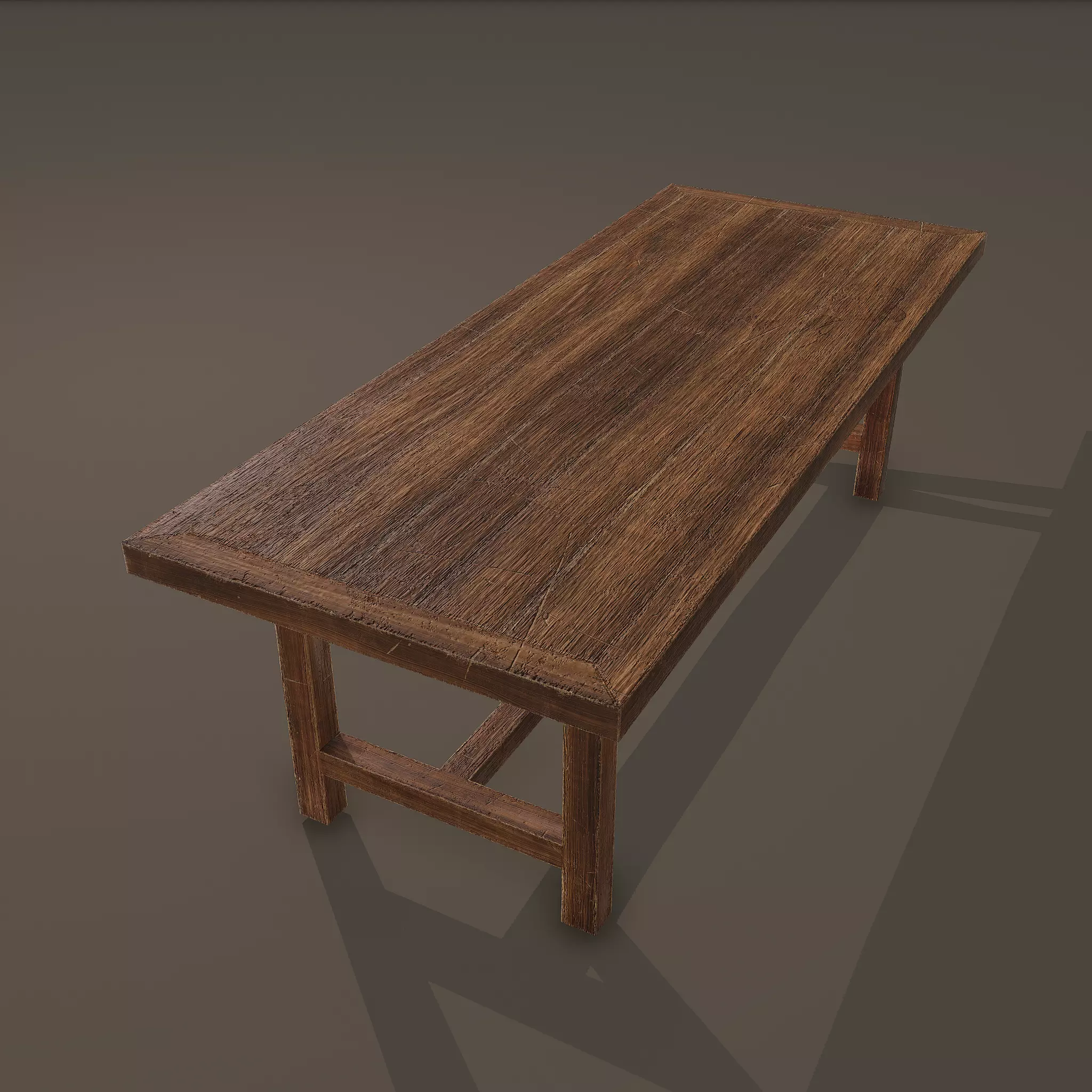 Long Wood Table Low-poly 3D model_0