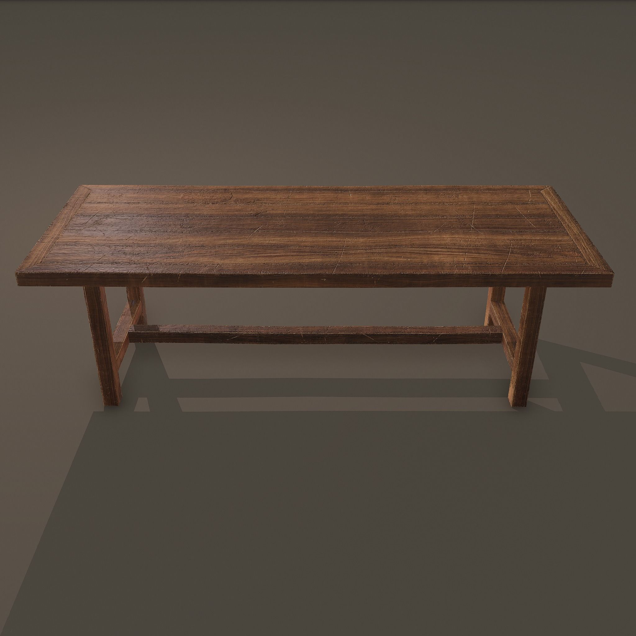 Long Wood Table Low-poly 3D model_3