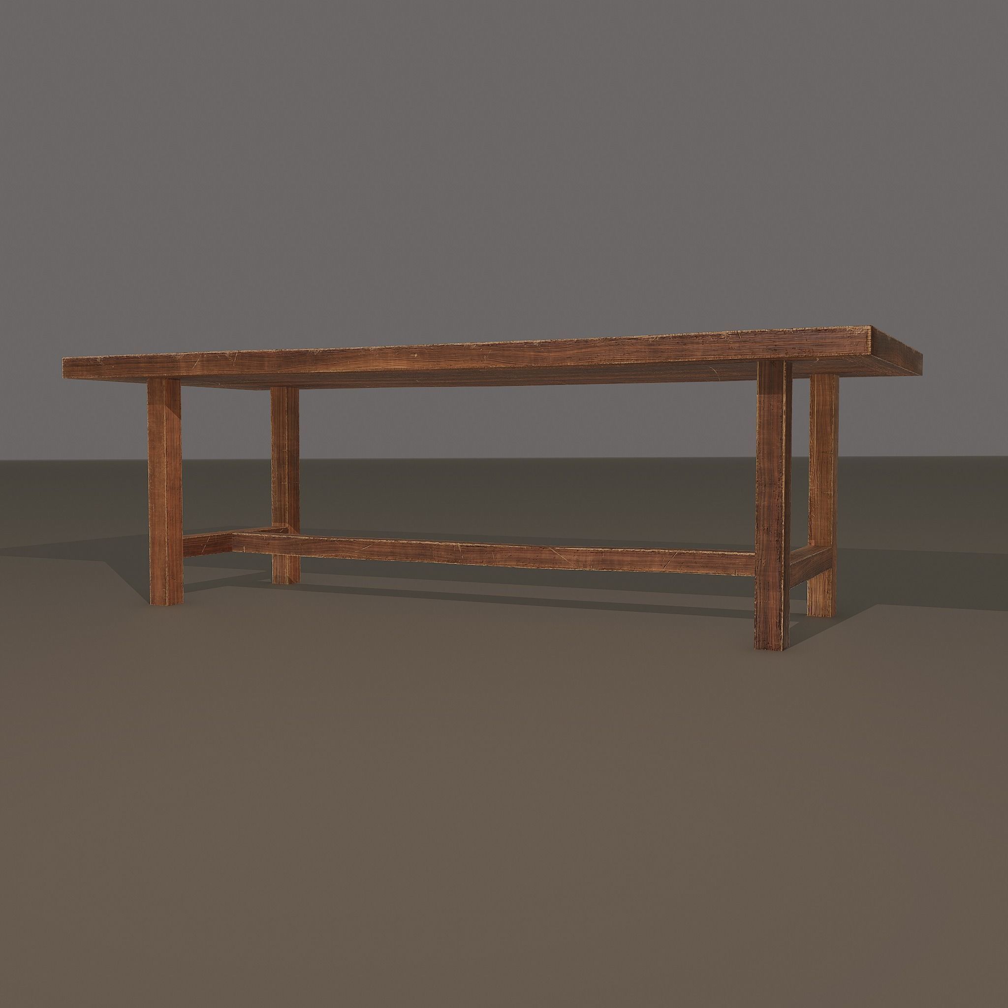 Long Wood Table Low-poly 3D model_11