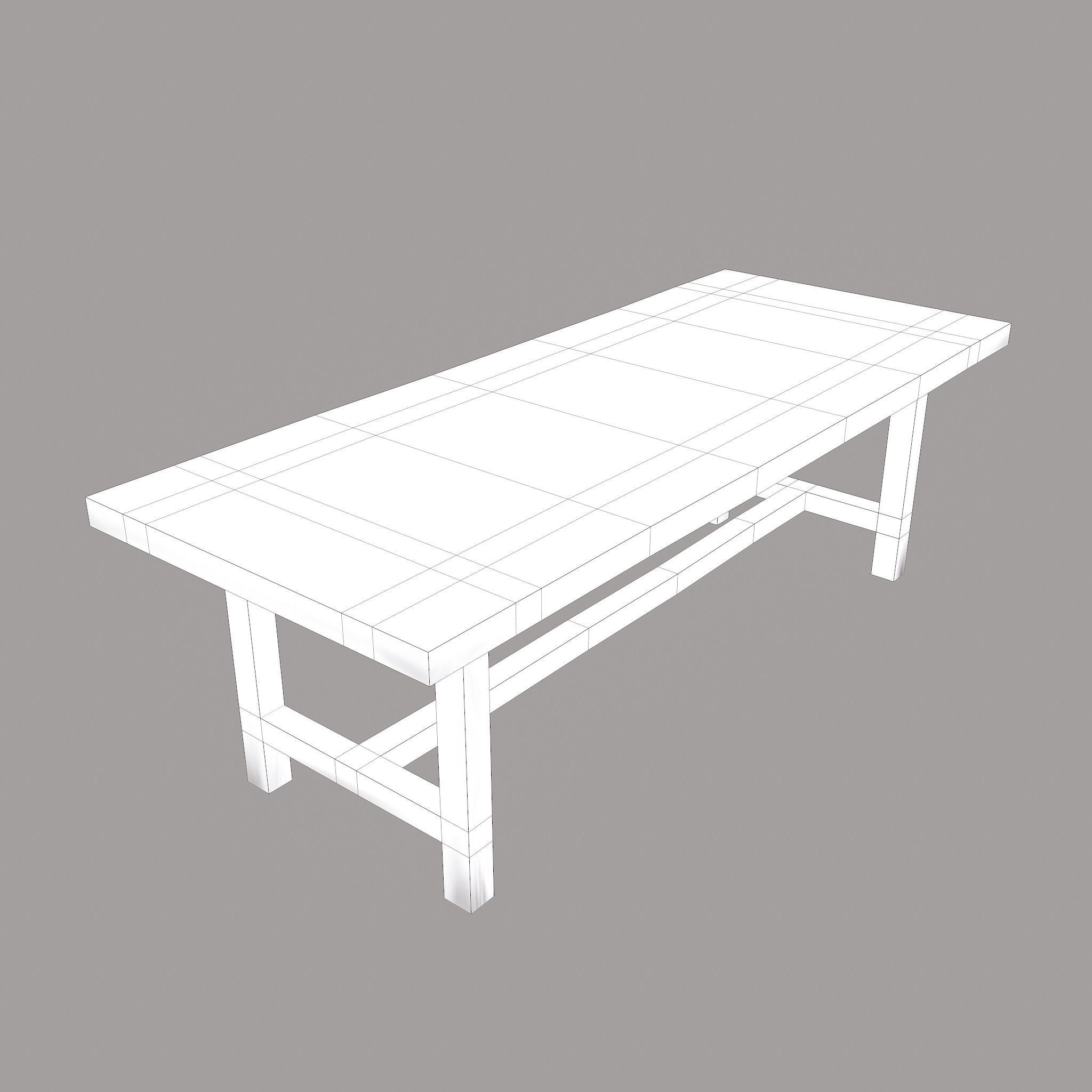 Long Wood Table Low-poly 3D model_18