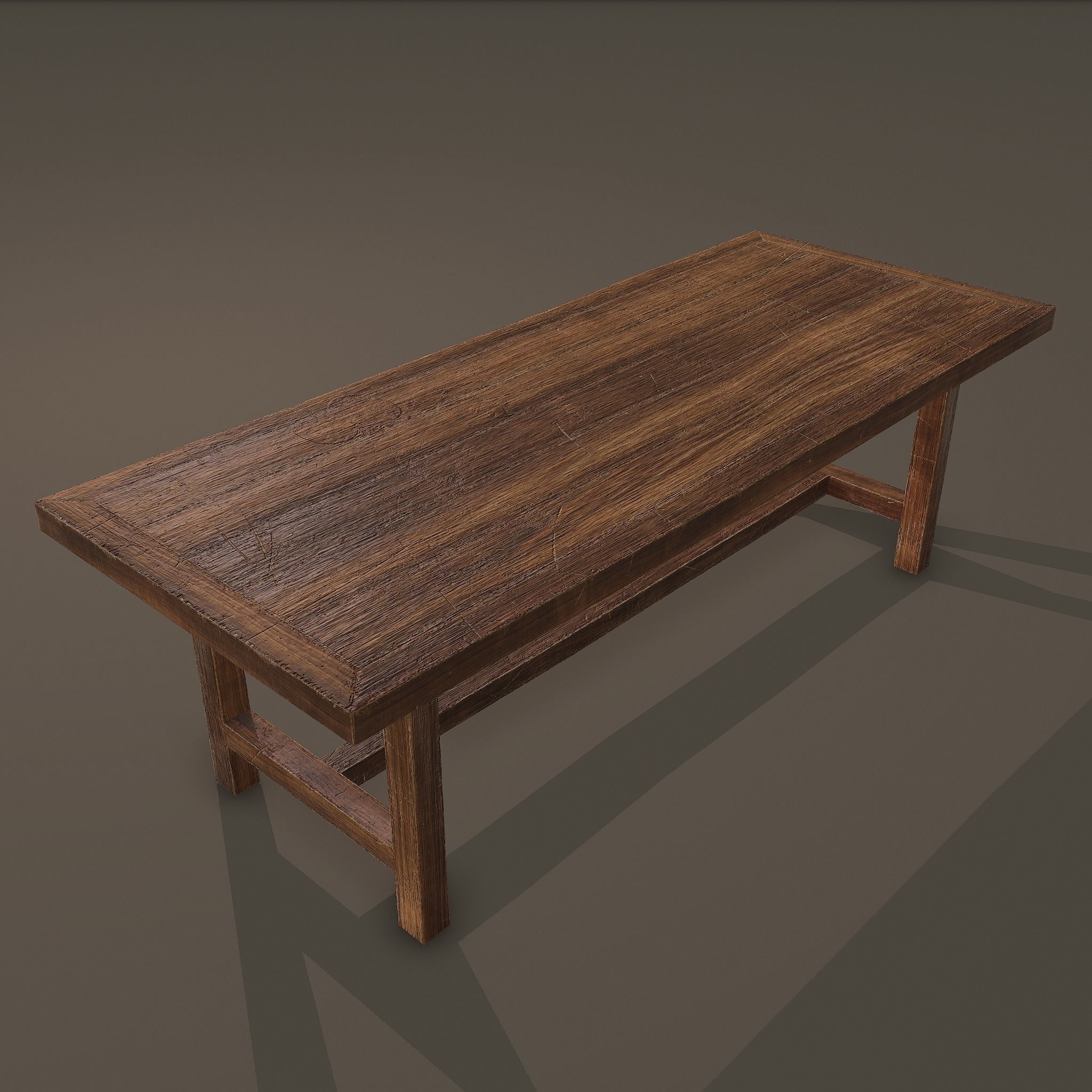 Long Wood Table Low-poly 3D model_4