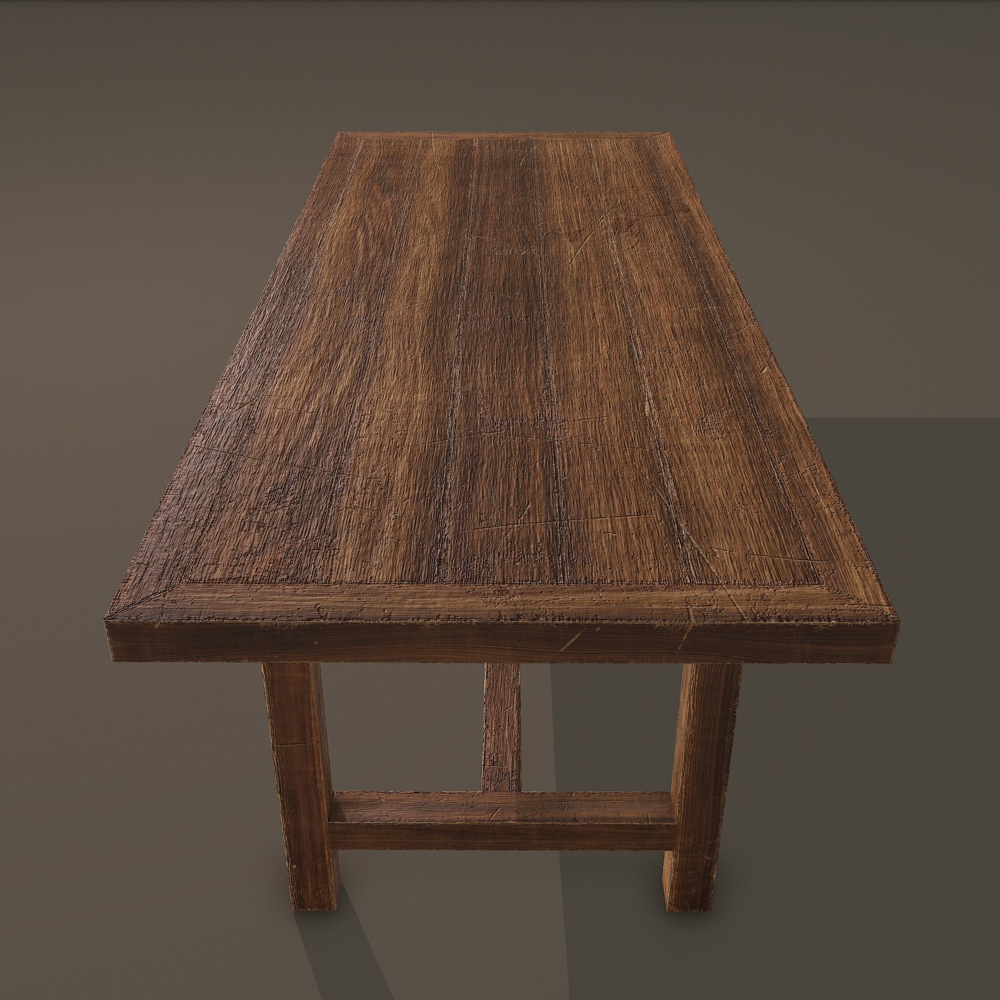 Long Wood Table Low-poly 3D model_2